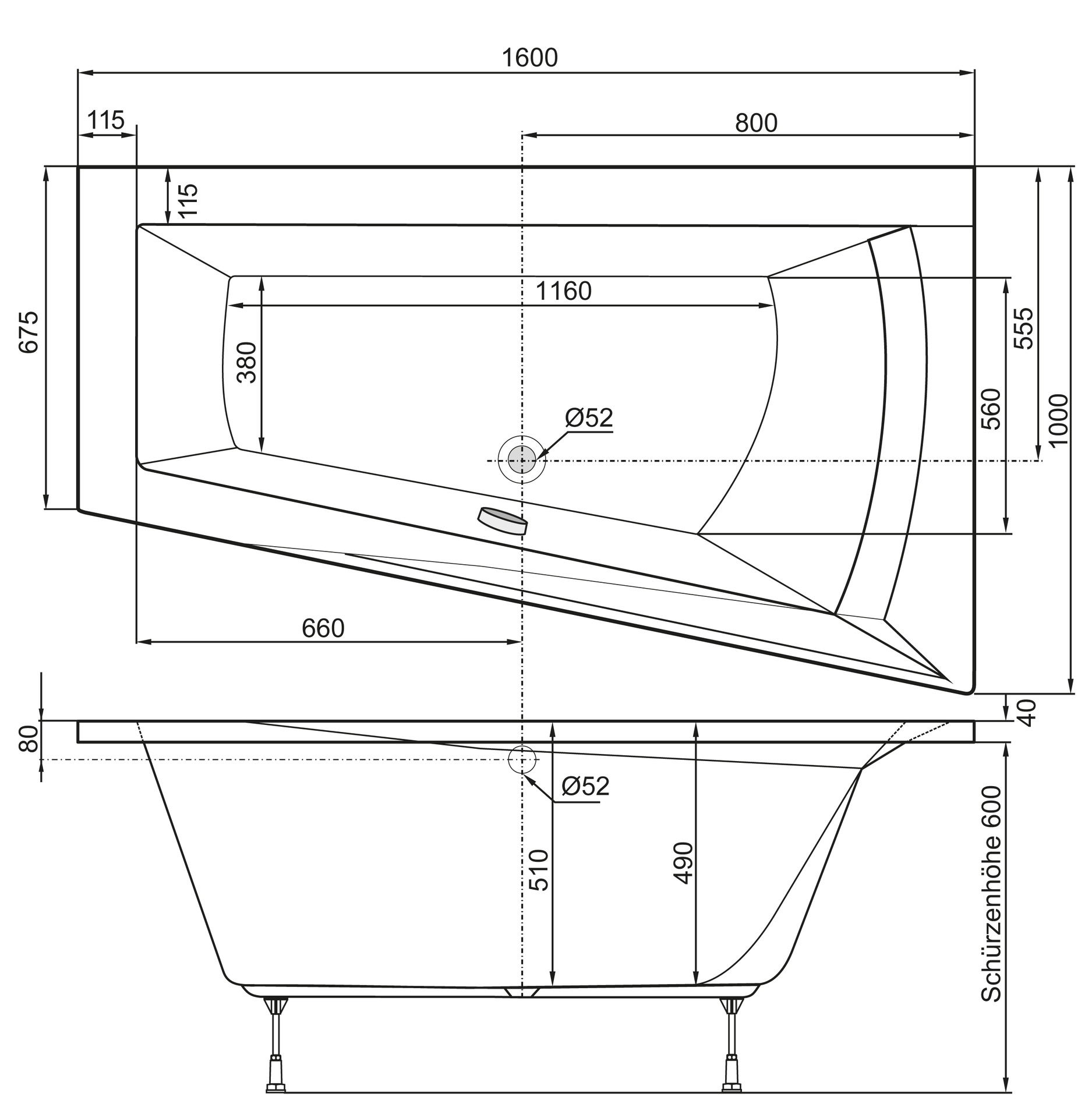 Badewanne Galia I, 1600x1000x675/510mm bei leitermann.de günstig kaufen Badewanne Galia I, 1600x1000x675/510mm