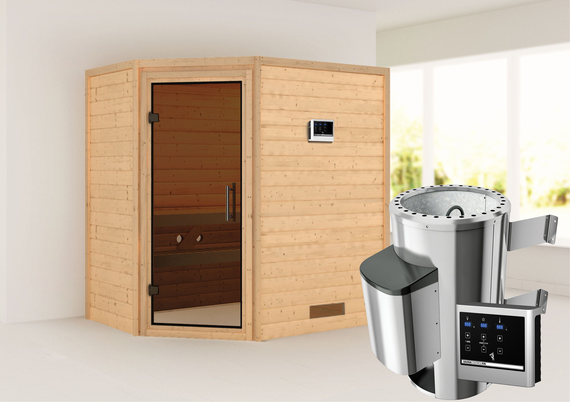 Sauna Baldohn 196x144x198cm mit Zubehör-Set, Eckeinstieg
