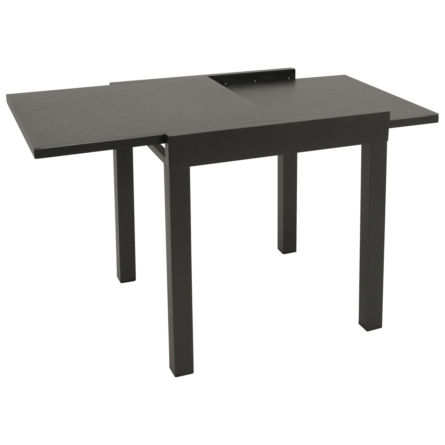 Balkon-Ausziehtisch 70/140x70cm, Tischplatte Glas in Keramikoptik dunkelgrau