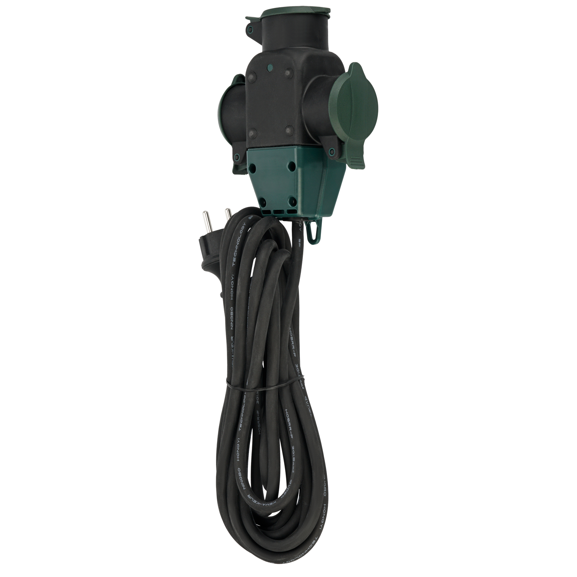 Verlängerung 3-fach 5m H05RR-F schwarz-grün