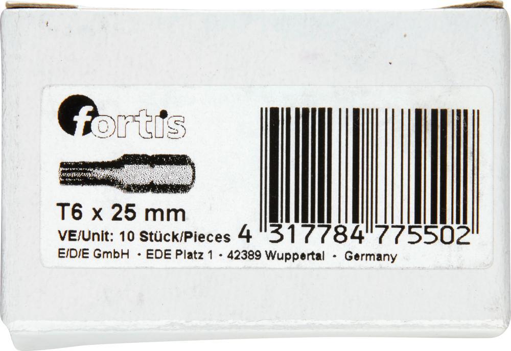 Bit zähhart 1/4″ DIN3126 C6,3 T6x25mm 10er Pack FORTIS