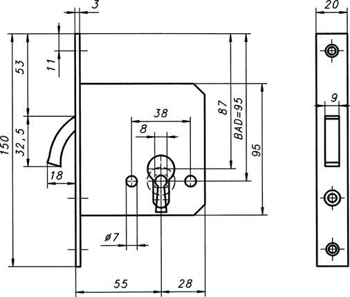 Schiebetürschloss 55mm PZ mit Blech und Zirkelriegel bei leitermann.de günstig kaufen Schiebetürschloss 55mm PZ mit Blech und Zirkelriegel