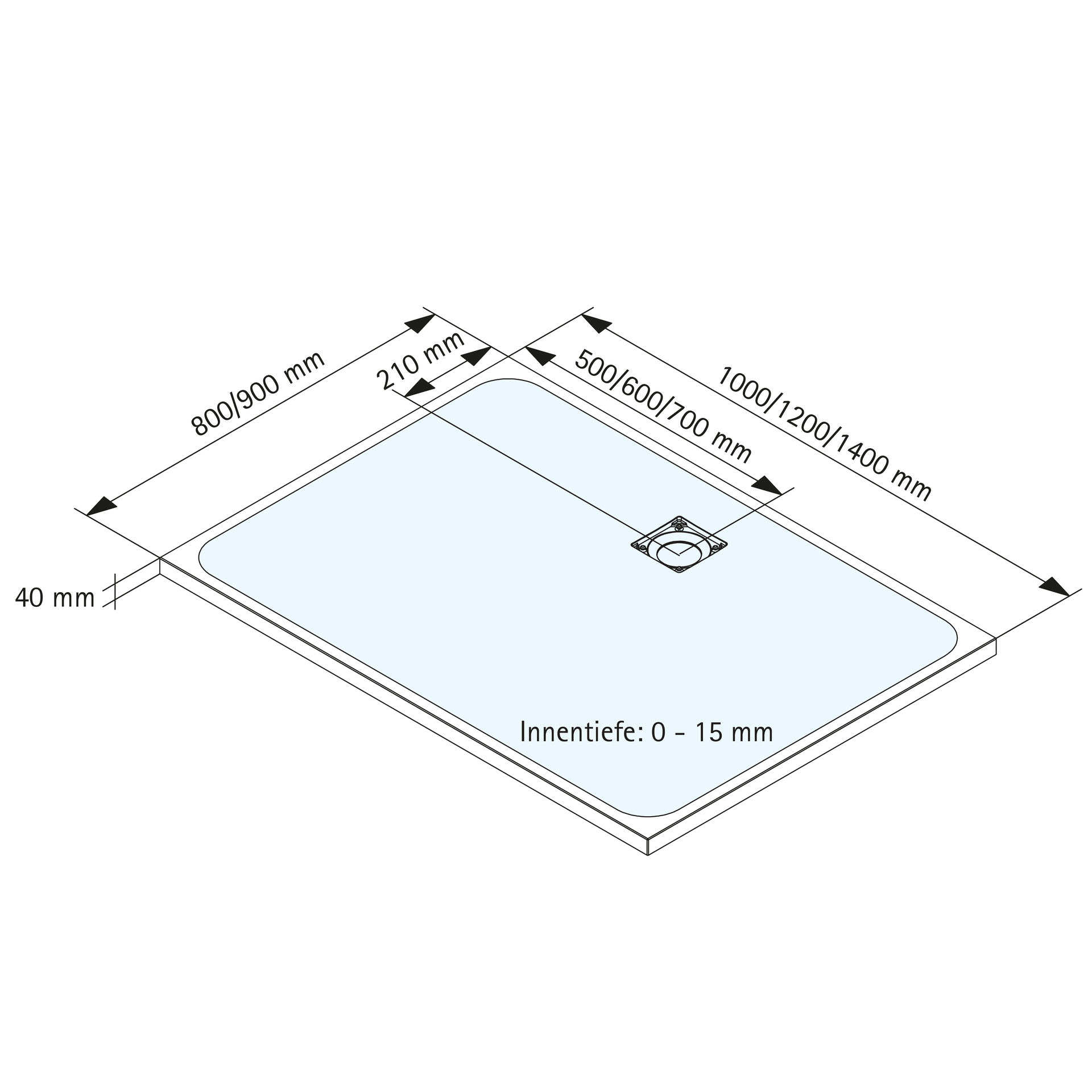 Duschwanne Steinstruktur Mineralguss, anthrazit, 90x140cm