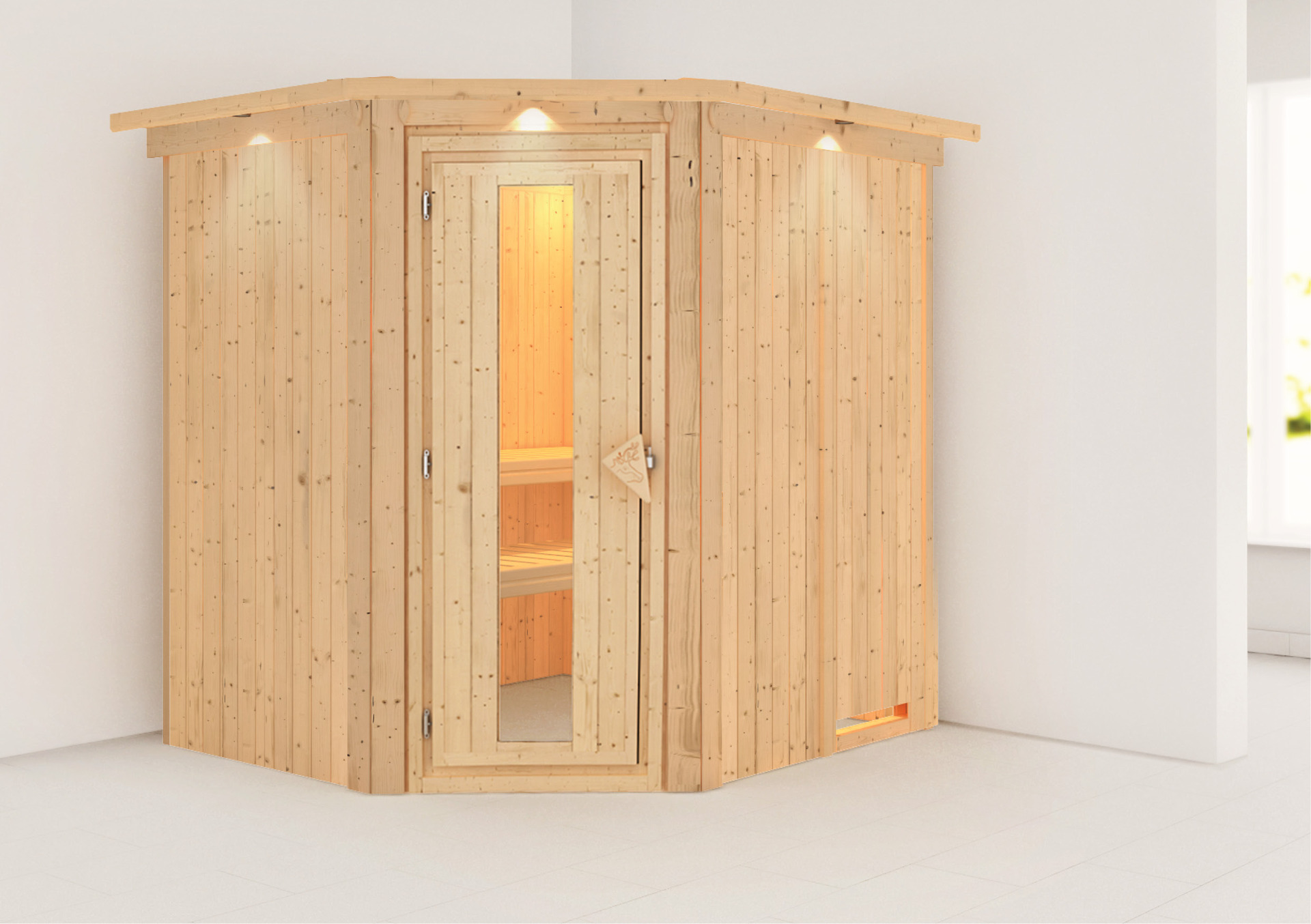 Sauna Talsen mit Zubehör-Set, 196x170x198 cm, Eckeinstieg