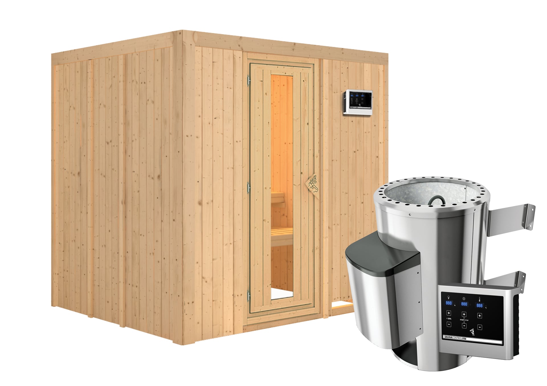Sauna Olai mit Zubehör-Set, 196x170x198cm, Fronteinstieg