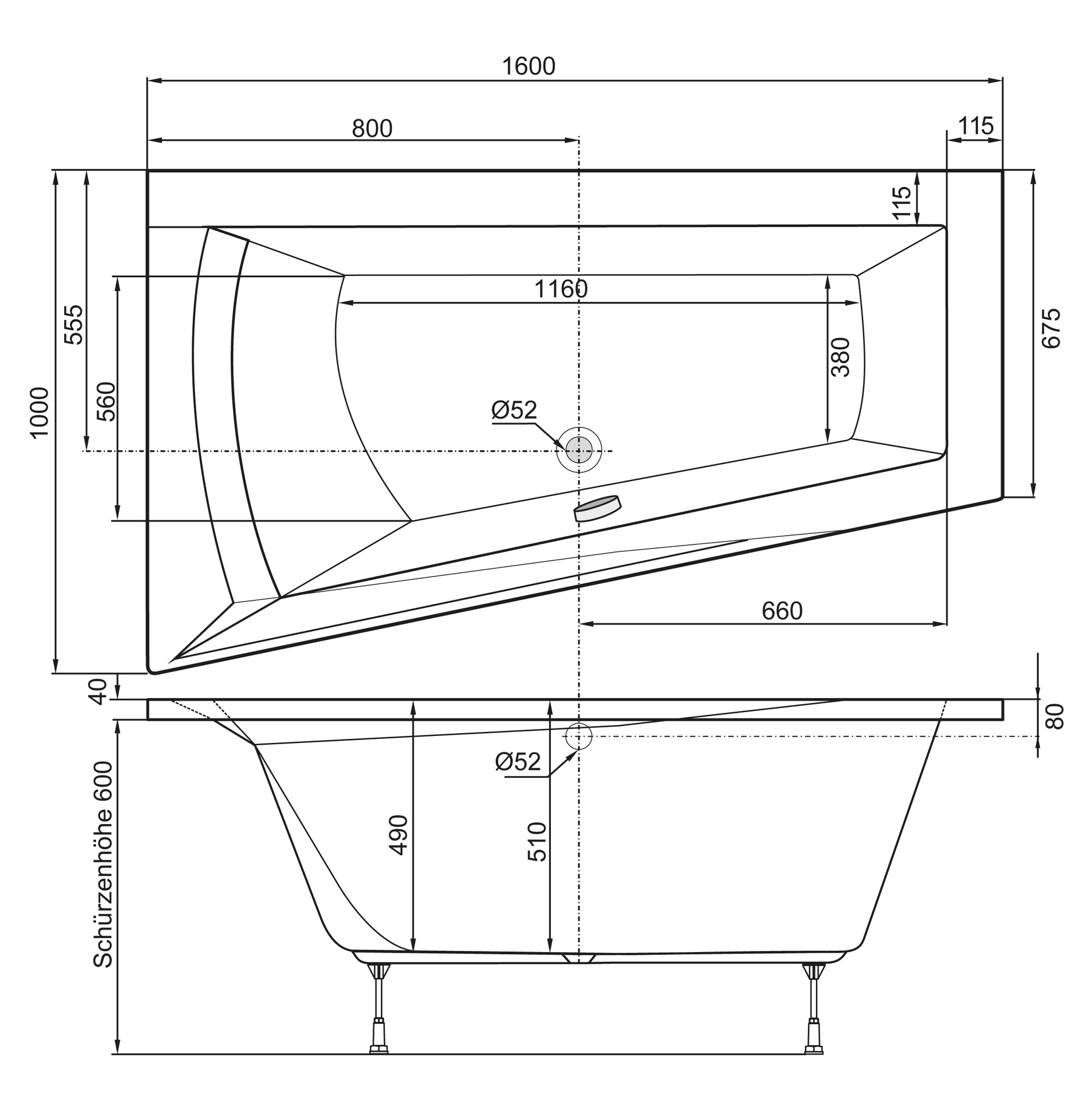 Badewanne Galia I, 1600x1000x675/510mm bei leitermann.de günstig kaufen Badewanne Galia I, 1600x1000x675/510mm