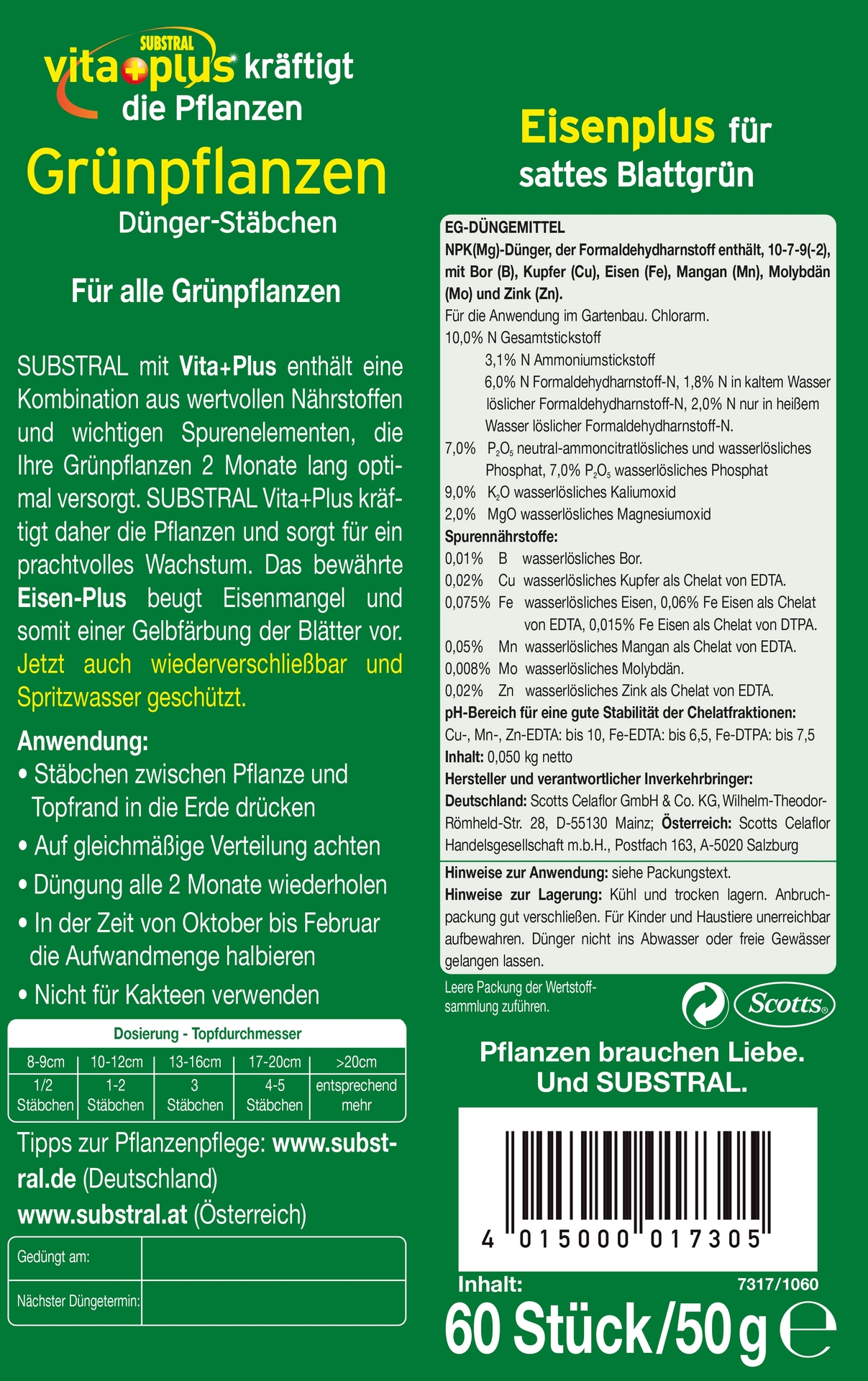 Grünpflanzen Dünger-Stäbchen