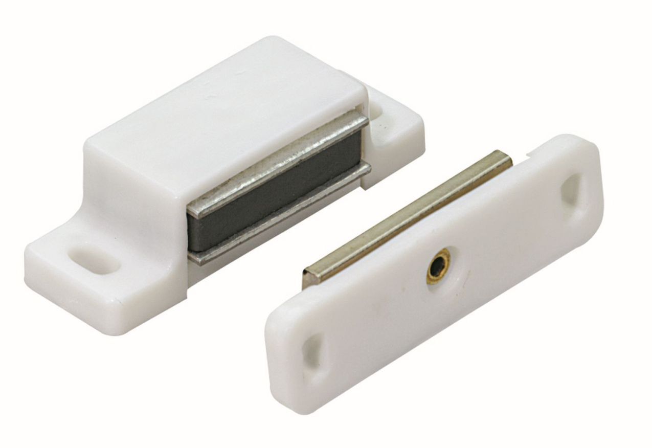 Magnetschnäpper 3-4 kg, Gegenplatte beweglich, 45 x 14 x 15 mm, weiß