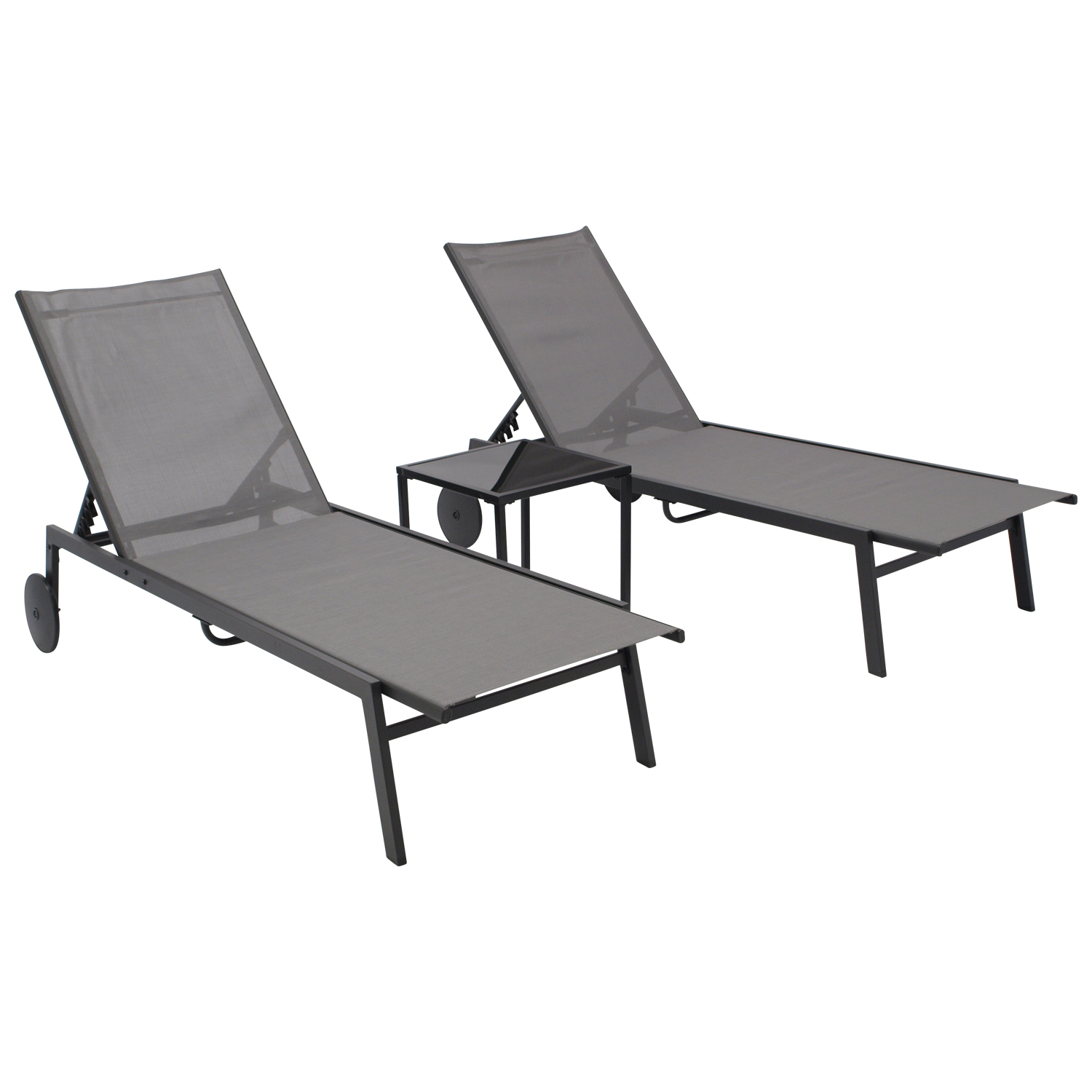 Gartenliegen-Set mit Tisch, Stahl, Textilgewebe