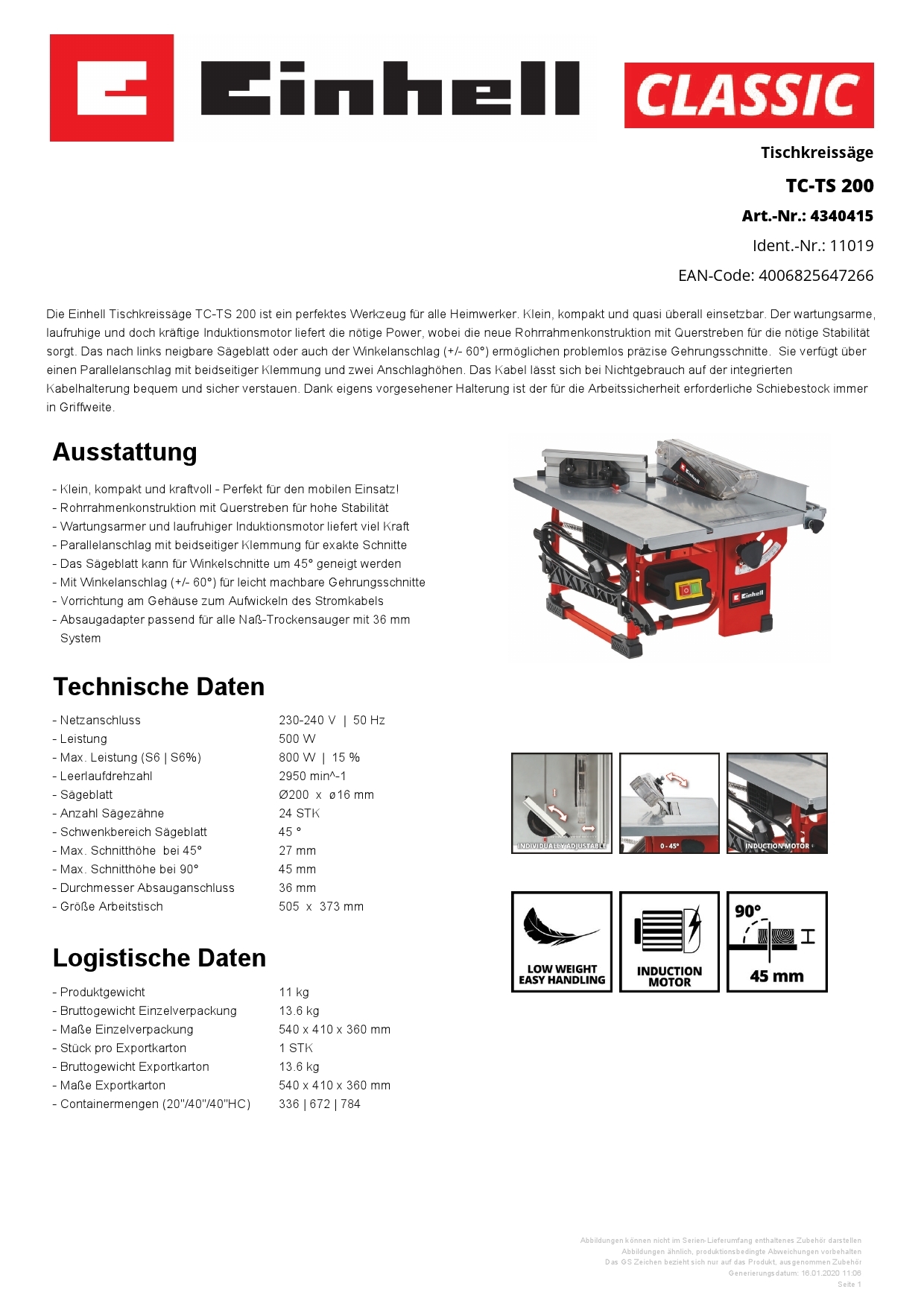 Tischkreissäge TC-TS 200 bei leitermann.de günstig kaufen Tischkreissäge TC-TS 200
