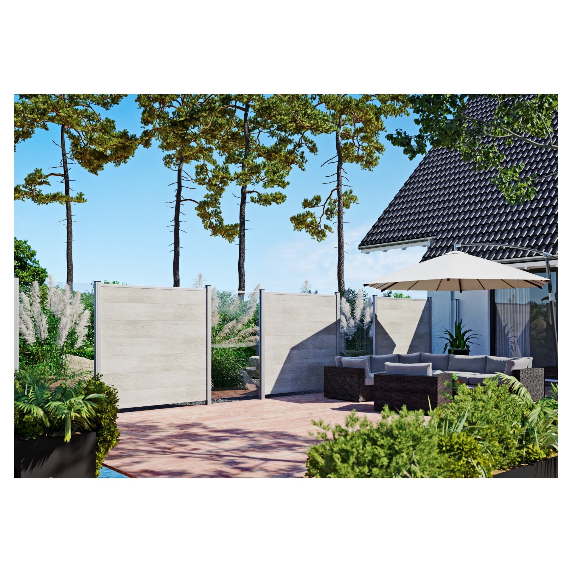 TJÖRN-Serie WPC-Steckzaunsystem Glasfüllung, 6x206x1793 mm