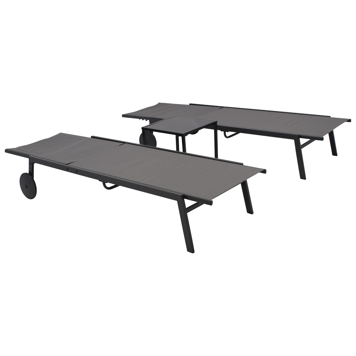 Gartenliegen-Set mit Tisch, Stahl, Textilgewebe
