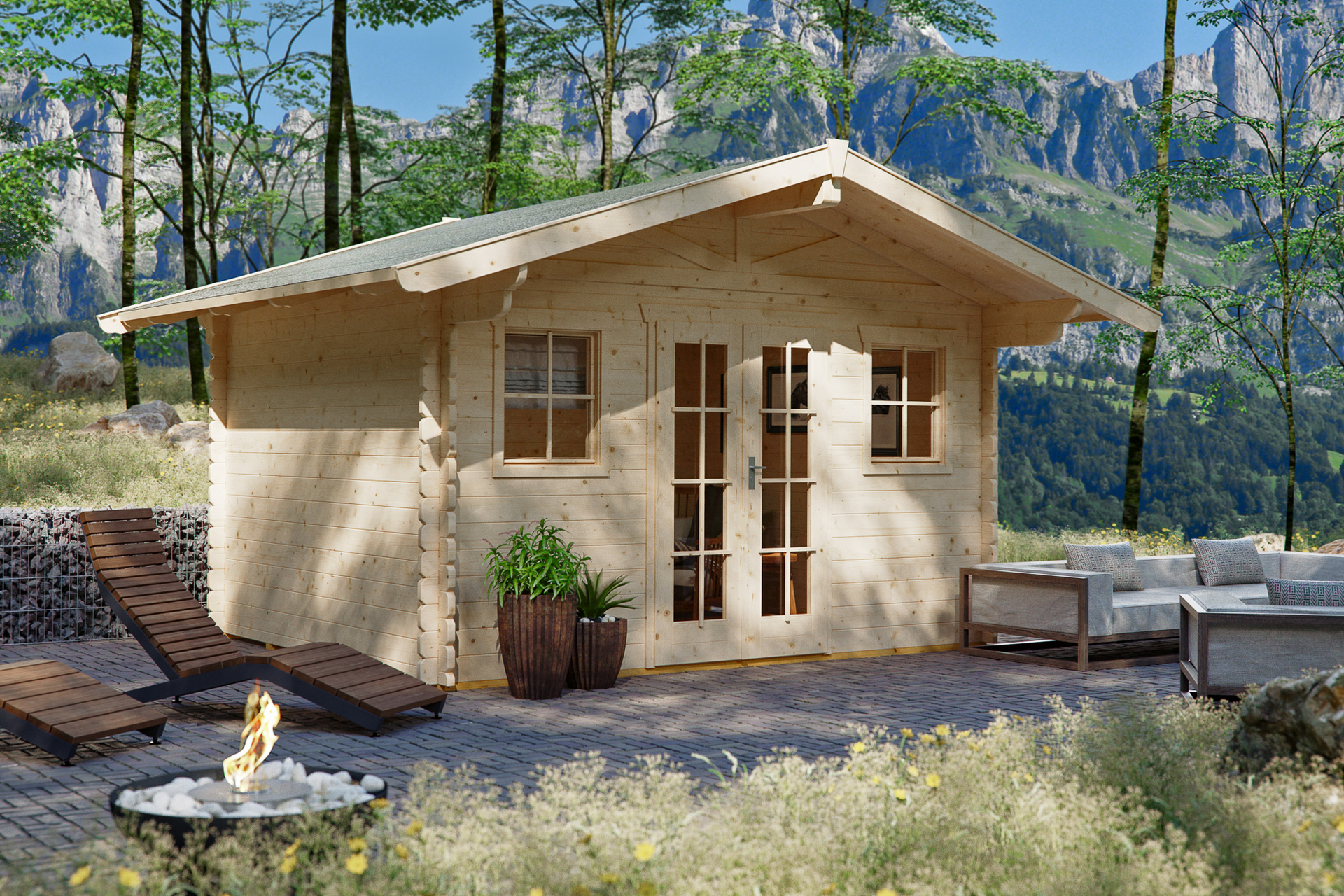 Skan Holz Gartenhaus Davos 1 380 x 300 cm natur