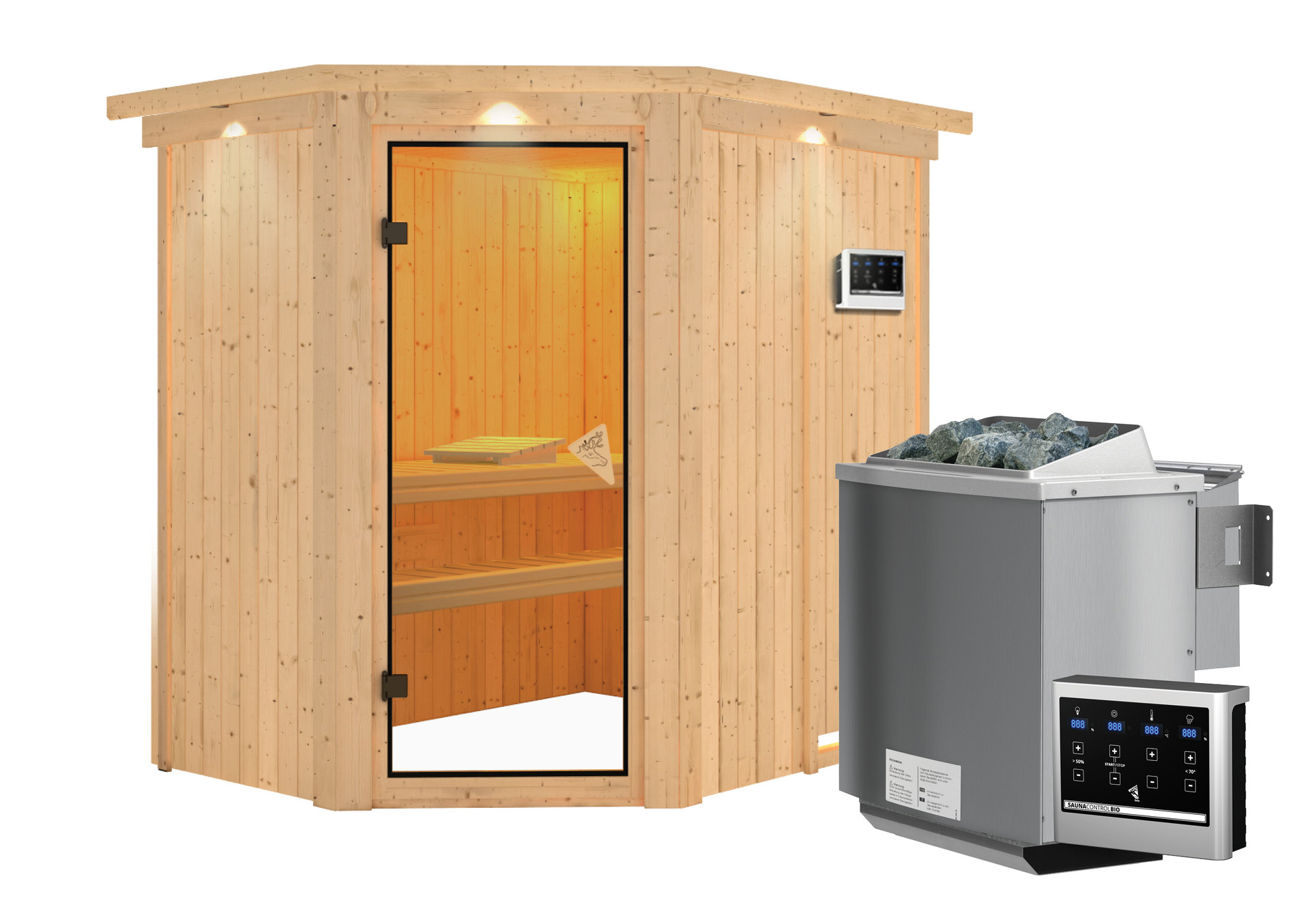 Sauna Vijandi mit Zubehör-Set, 196x151x198cm, Eckeinstieg