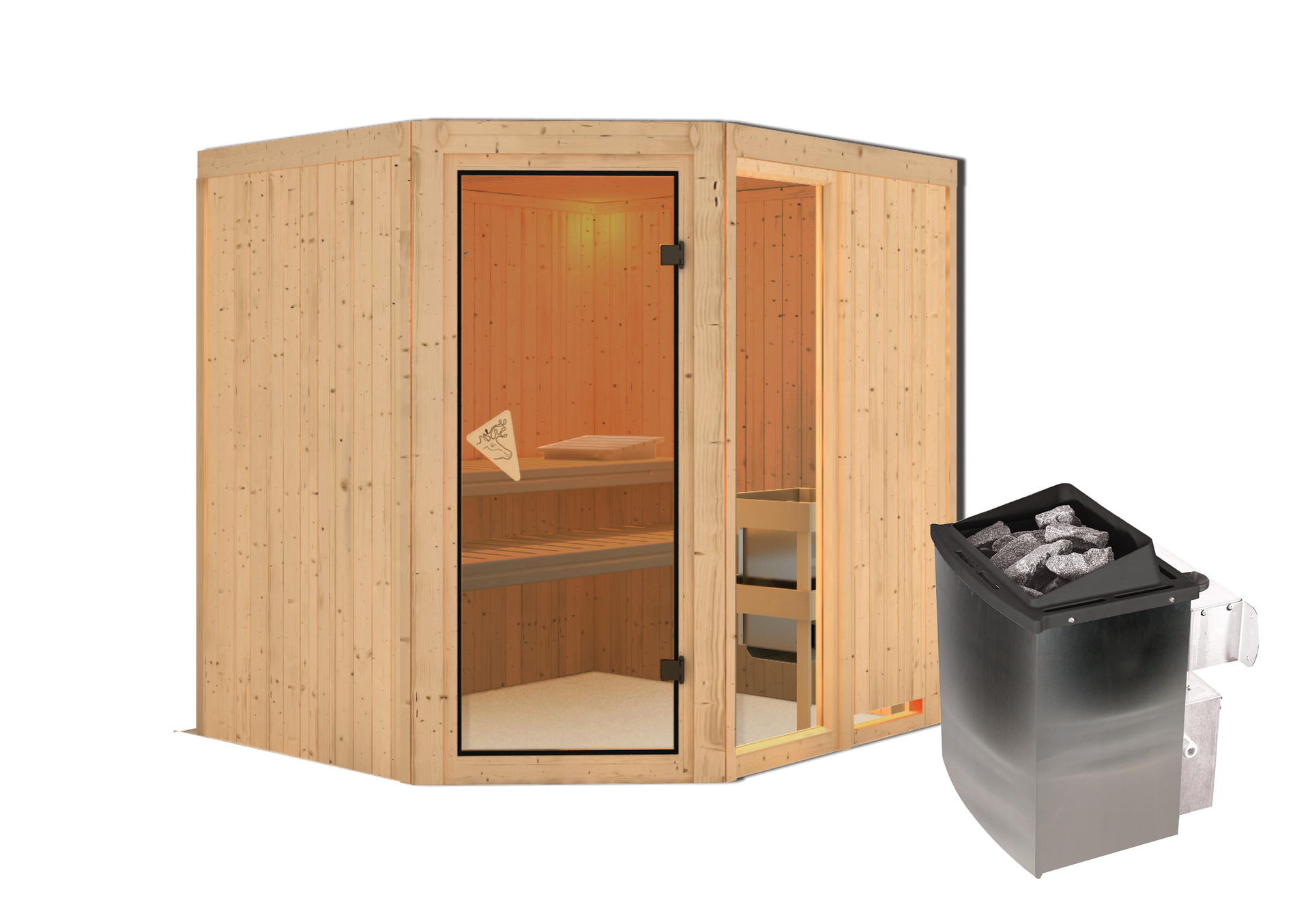 Sauna Paide 2 mit Zubehör-Set, 196x170x198cm, Eckeinstieg
