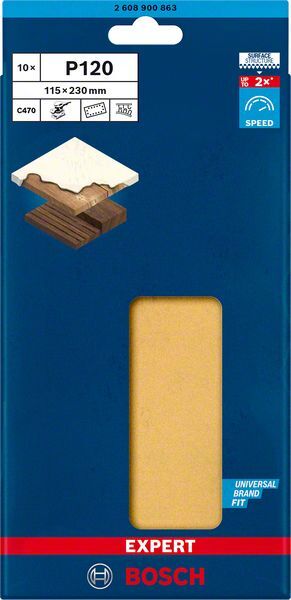 EXPERT C470 Schleifpapier mit 14 Löchern für Schwingschleifer, 115 x 230 mm, G 120, 10-tlg.. Für Exzenterschleifer