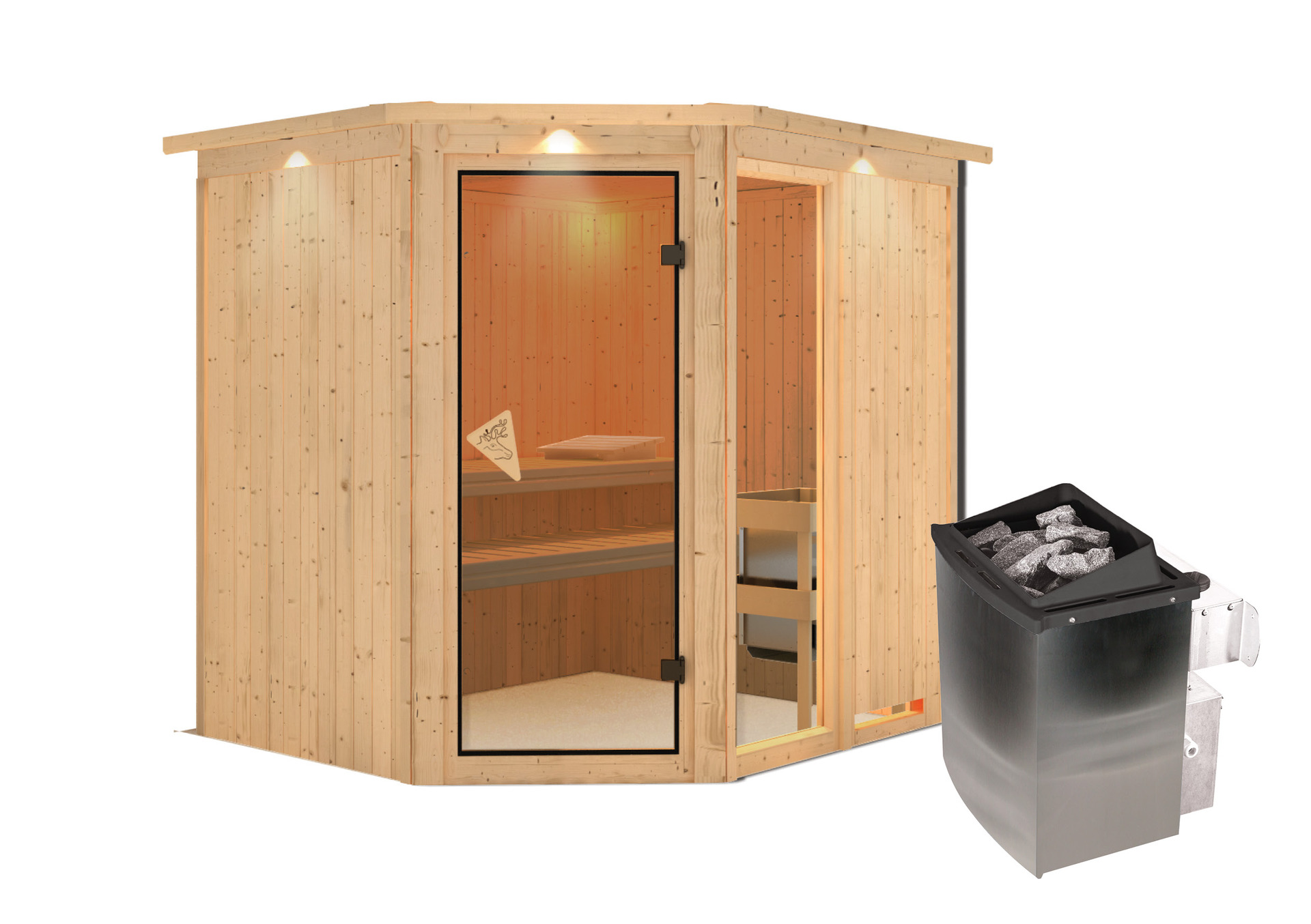 Sauna Paide 2 mit Zubehör-Set, 196x170x198cm, Eckeinstieg