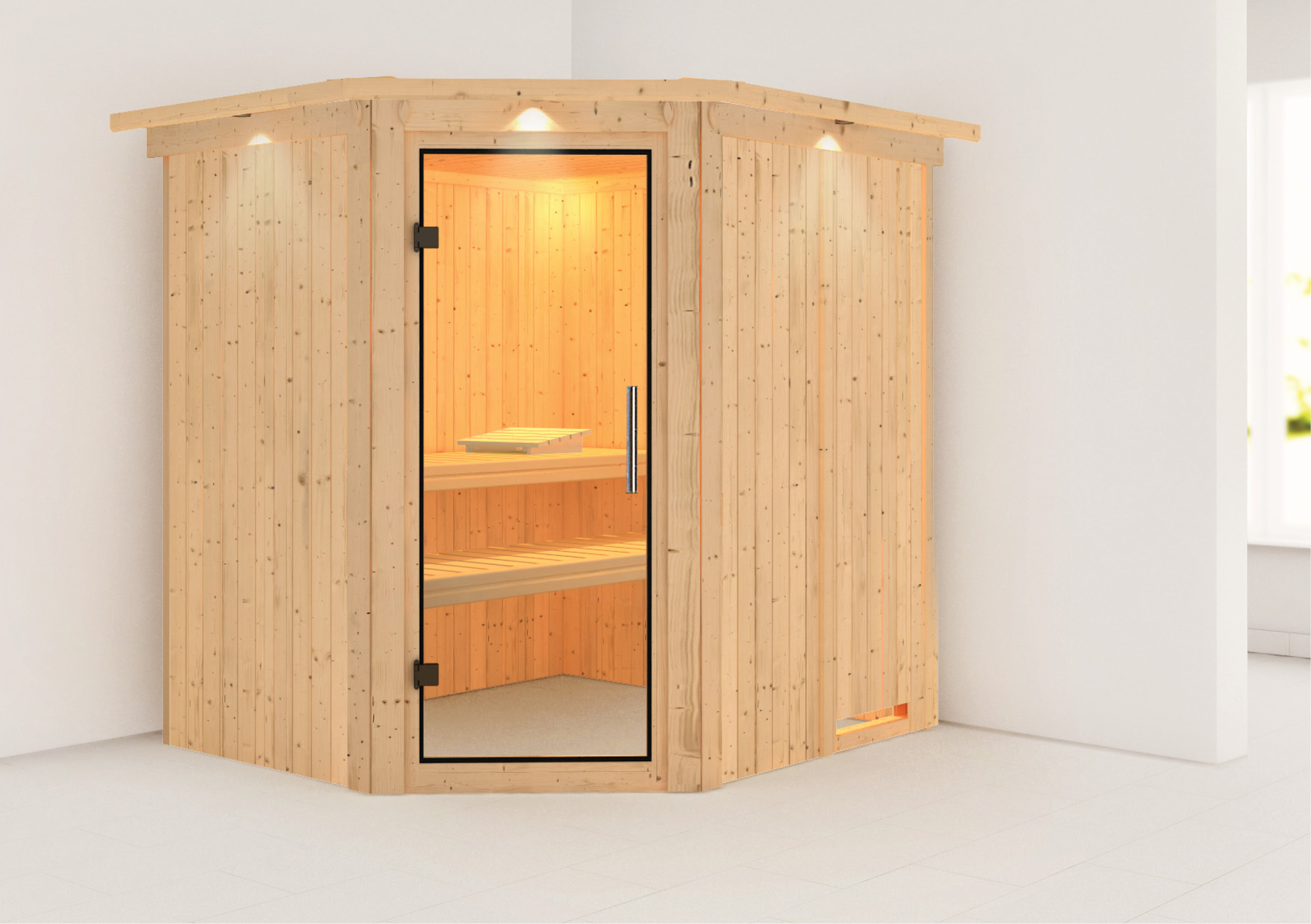 Sauna Talsen mit Zubehör-Set, 196x170x198 cm, Eckeinstieg