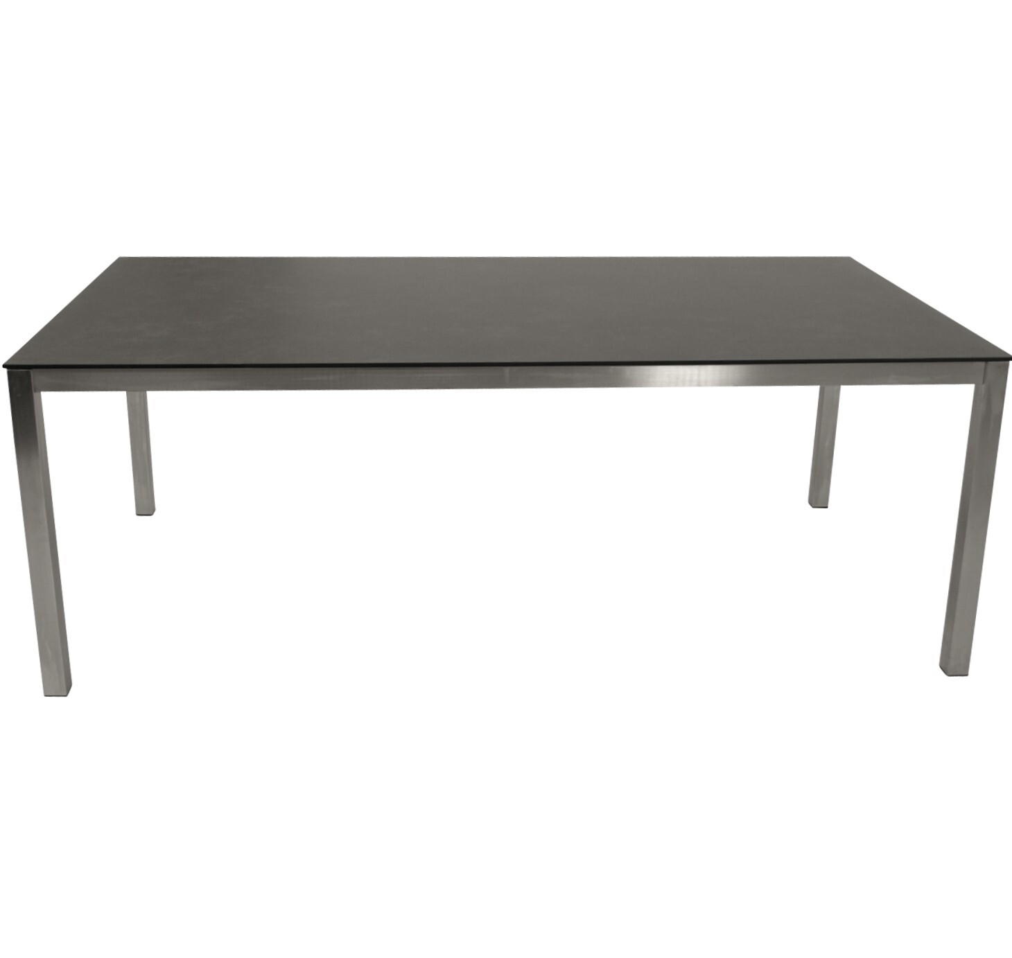 Gartentisch 200x100cm, Edelstahl poliert + Glas in Keramikoptik