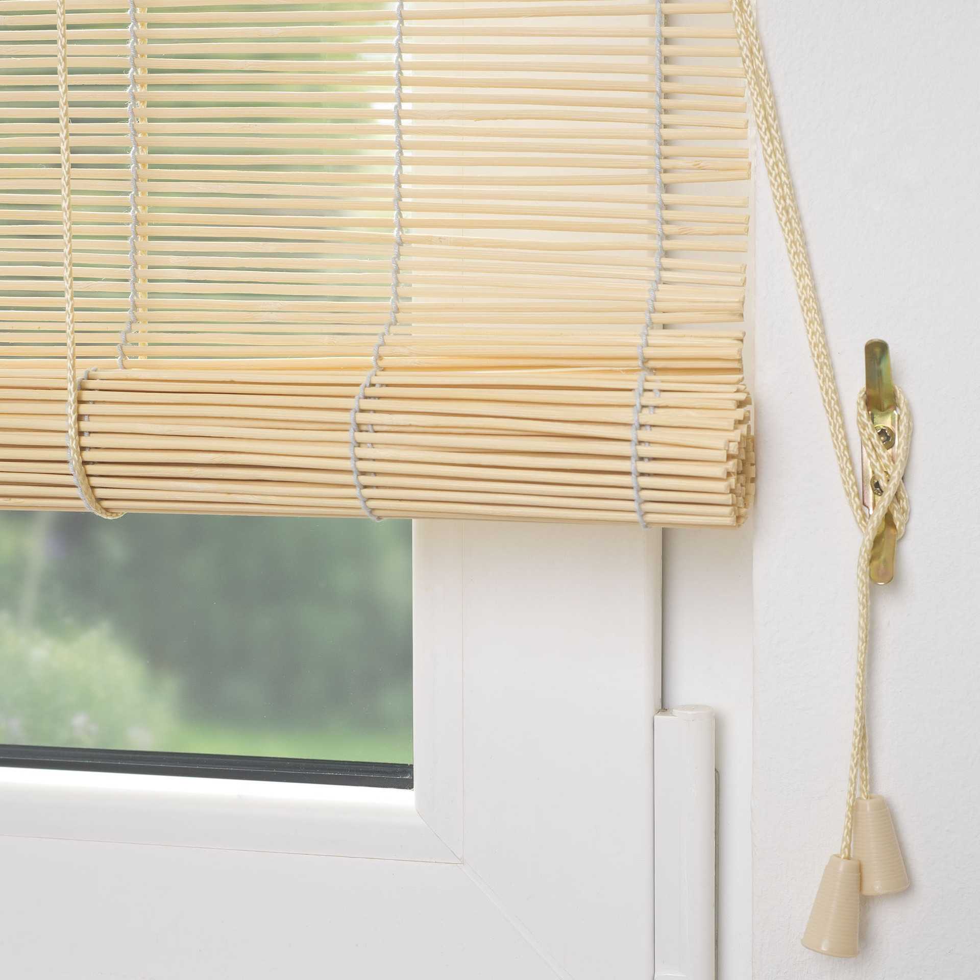 Bambus-Rollo mit Seitenzug Bambusrollo für Fenster und Tür - Größe:  60x160cm | Farbe: natur - Leitermann | LEITERMANN