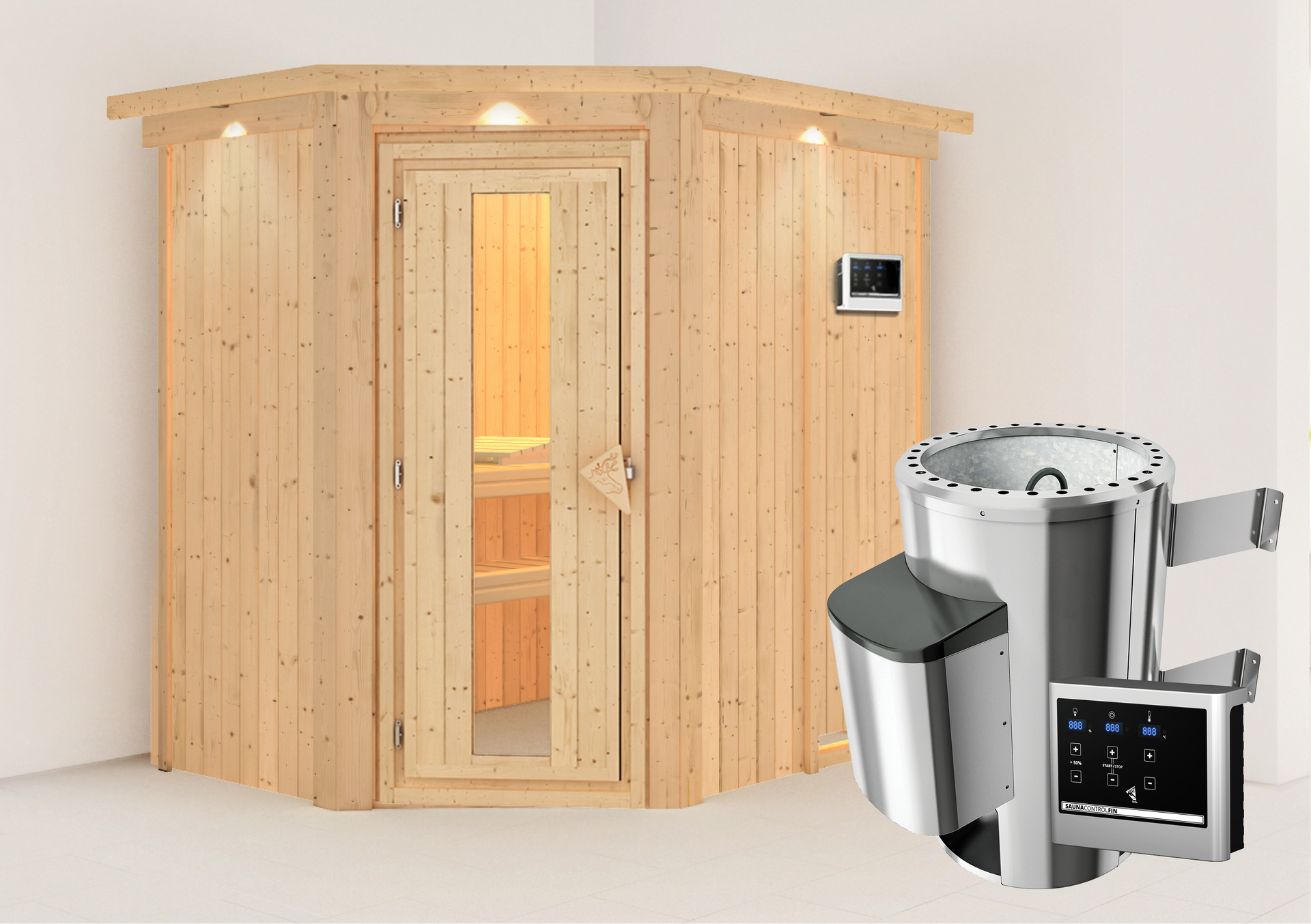 Sauna Wenden mit Zubehör-Set, 196x151x198cm, Eckeinstieg