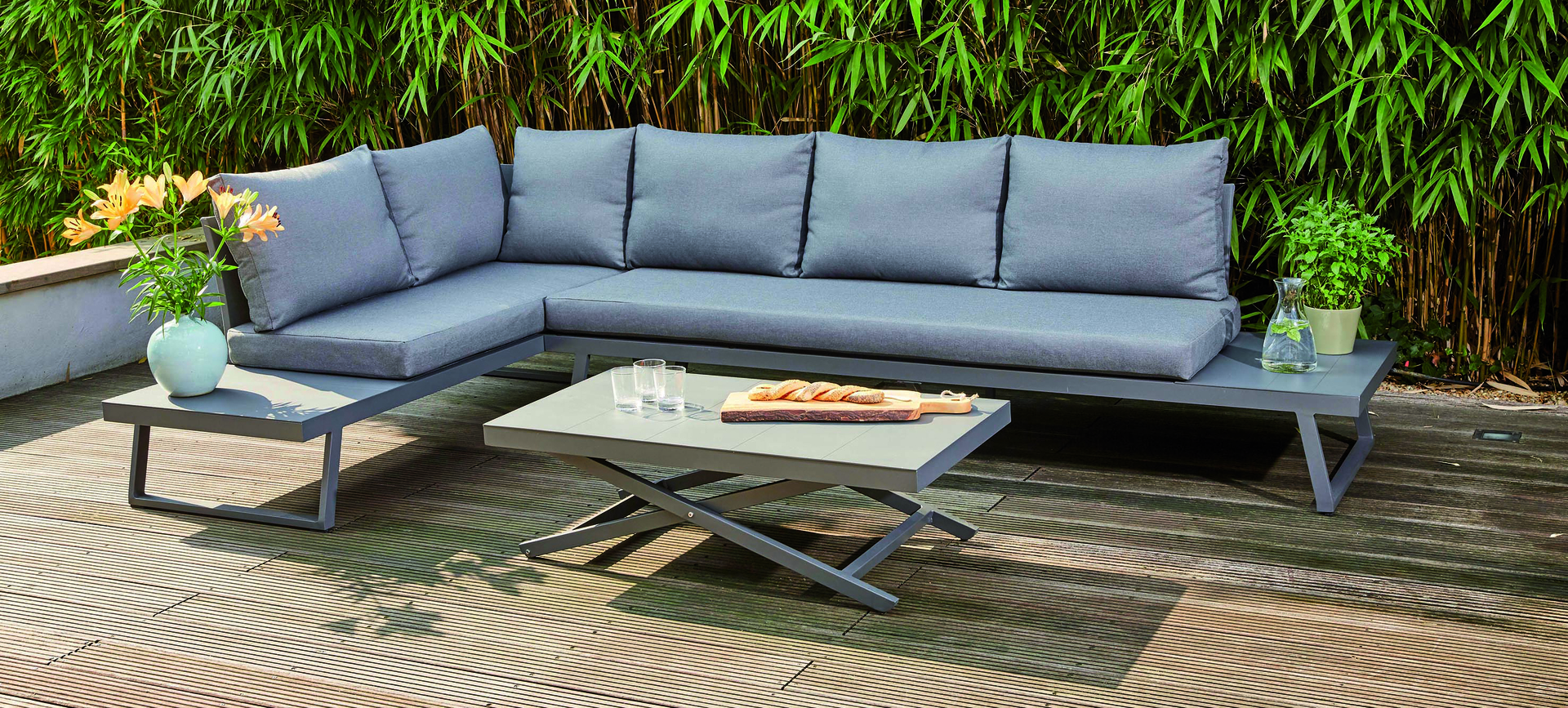 SIENA GARDEN Loungesofa Larina, Aluminum, inkl. Auflagen, jeans-grau