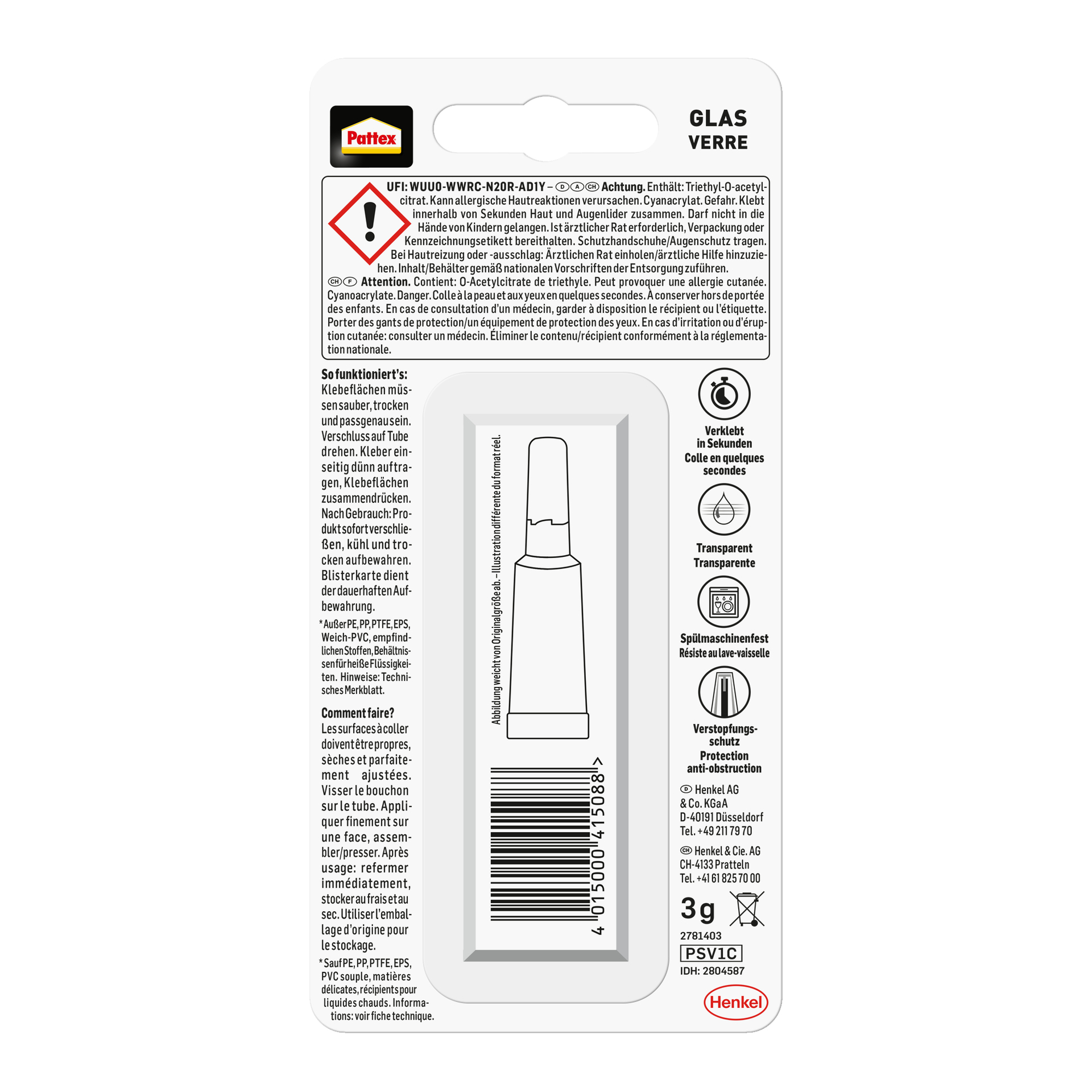 Pattex Sekundenkleber Glas flüssig 3g bei leitermann.de günstig kaufen Pattex Sekundenkleber Glas flüssig 3g