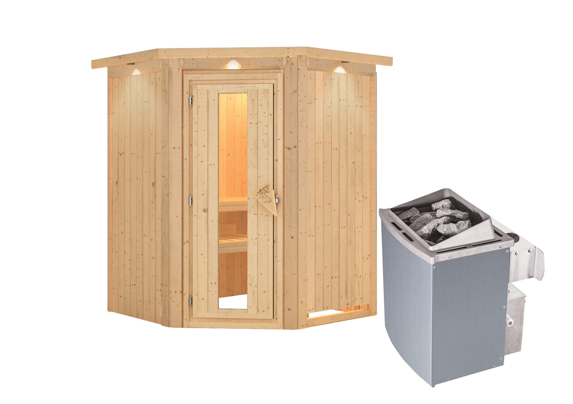 Sauna Tartu mit Zubehör-Set, 151x151x198cm, Eckeinstieg