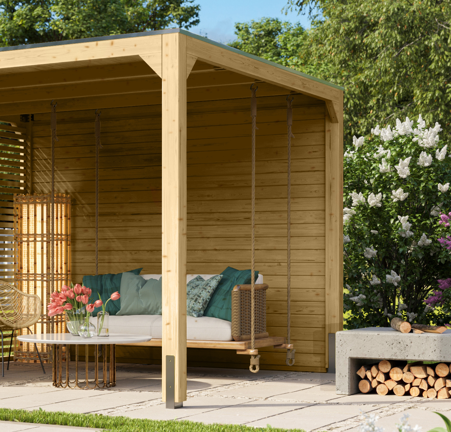 Seitenwand 2,95x2,25m für Pavillon Cubus, naturbelassen