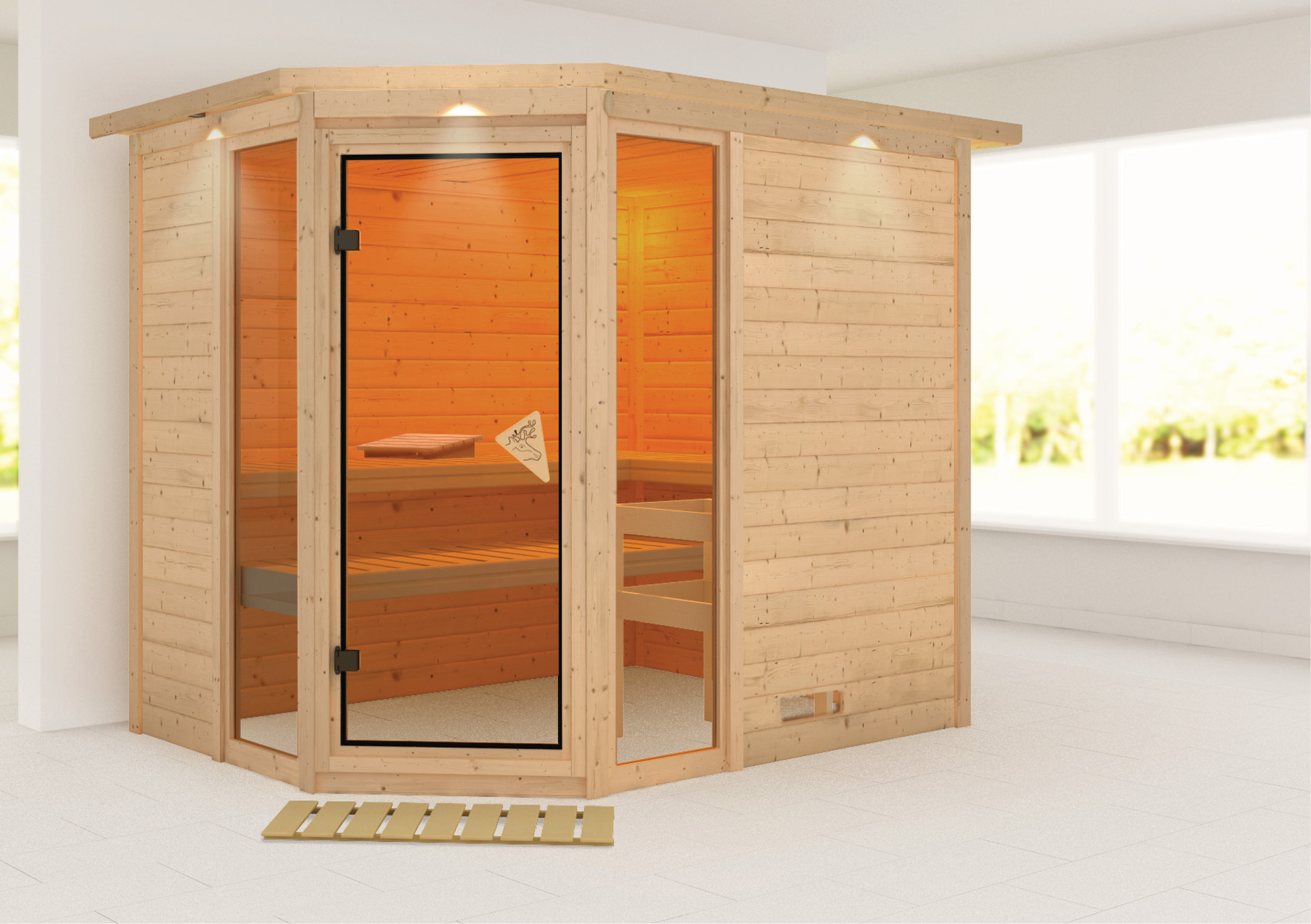 Sauna Kohila 3 mit Zubehör-Set 236x184x208cm, Eckeinstieg