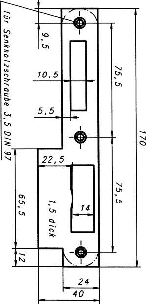 Schließplatte eckig links 170x24x2 silber