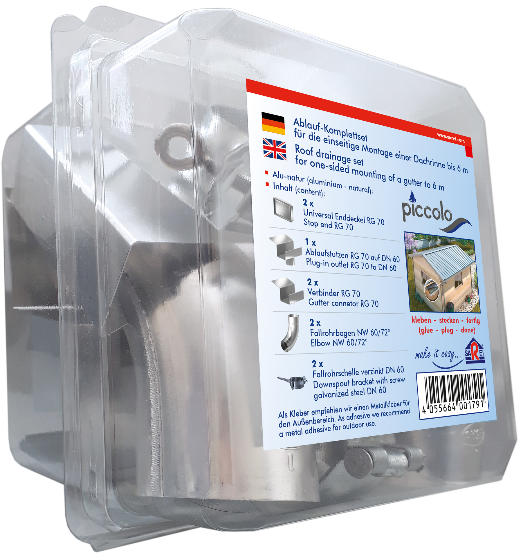 Ablaufset für SDF-Kastenrinne "piccolo", Alu, RG 70 bei leitermann.de günstig kaufen Ablaufset für SDF-Kastenrinne "piccolo", Alu, RG 70