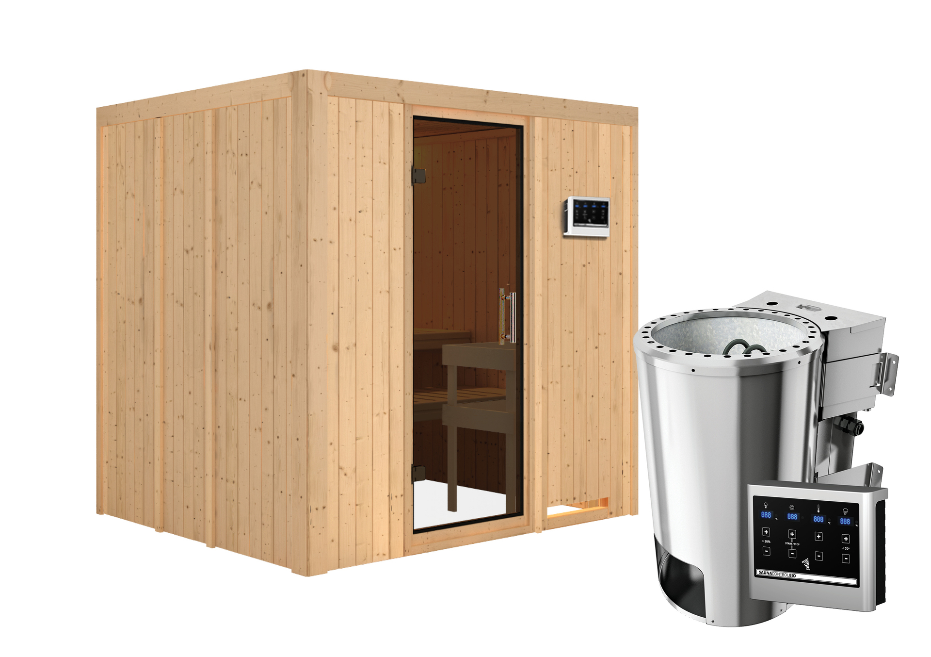 Sauna Olai mit Zubehör-Set, 196x170x198cm, Fronteinstieg