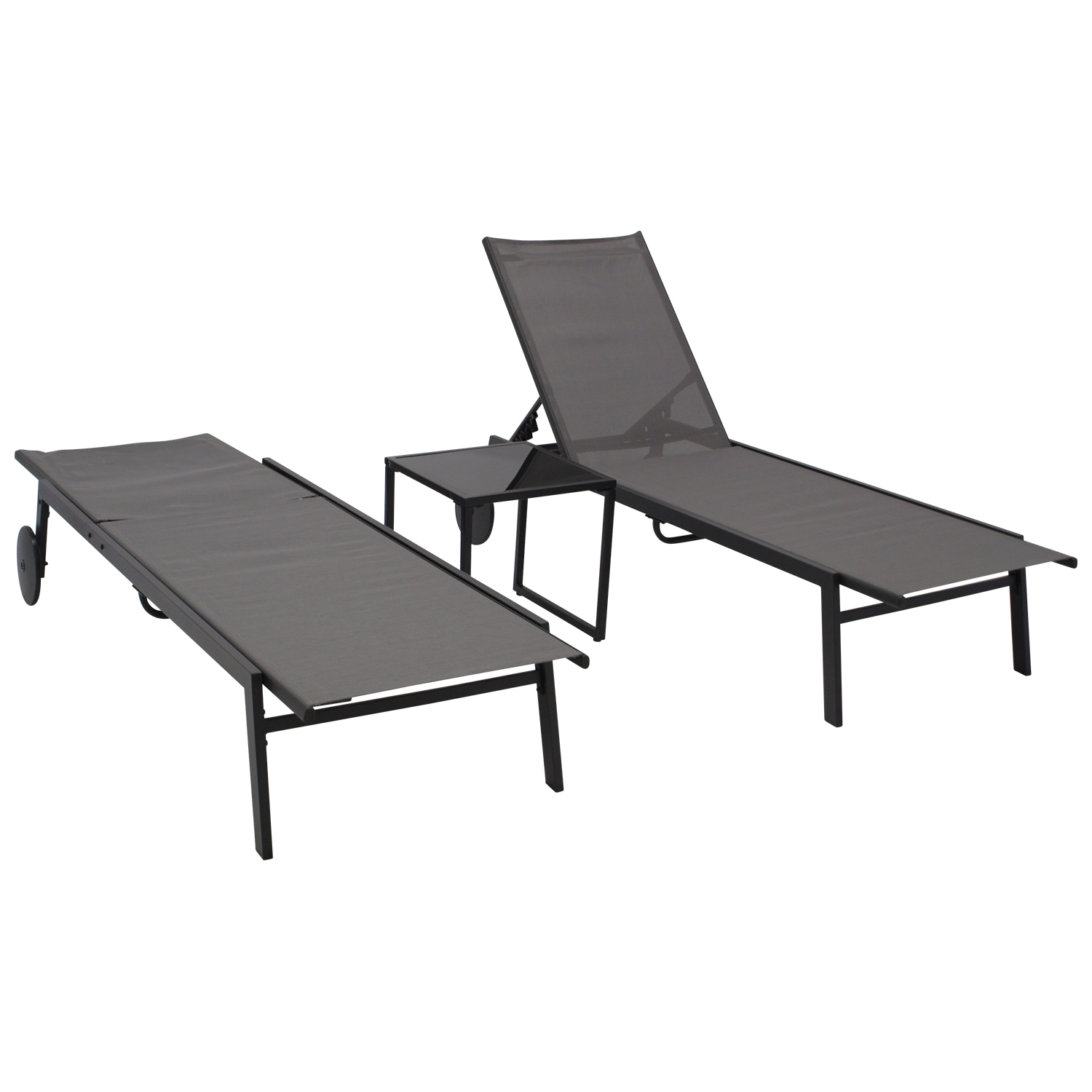 Gartenliegen-Set mit Tisch, Stahl, Textilgewebe