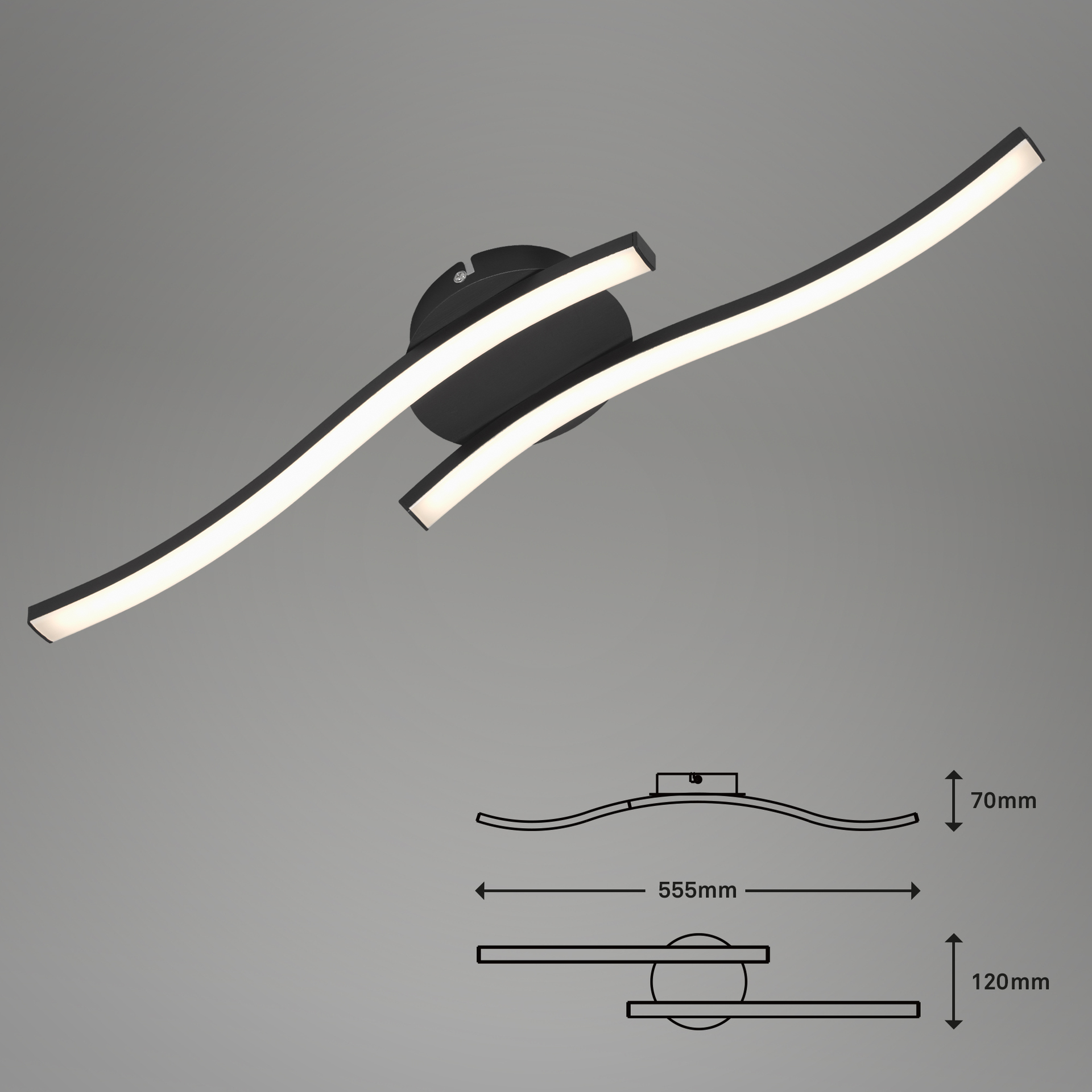 LED Deckenleuchte schwarz, 55,5x12cm