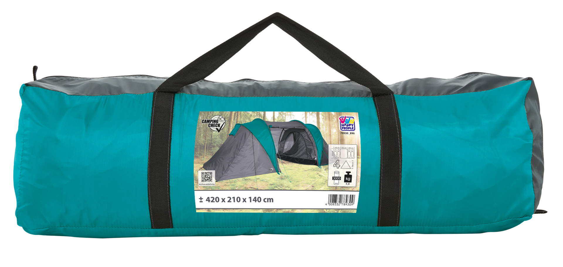 Iglu-Tunnelzelt für 4 Personen grau-grün