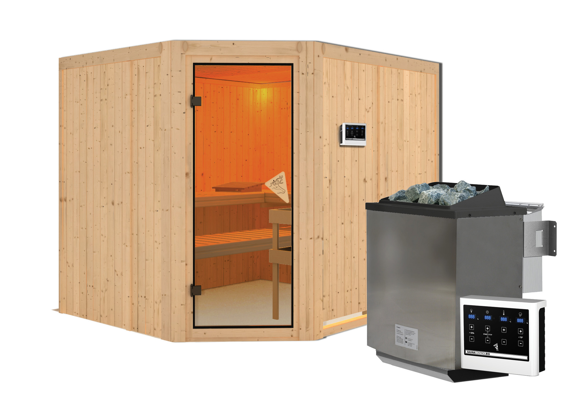 Sauna Haaspsalu 231x196x198cm mit Zubehör-Set, Eckeinstieg