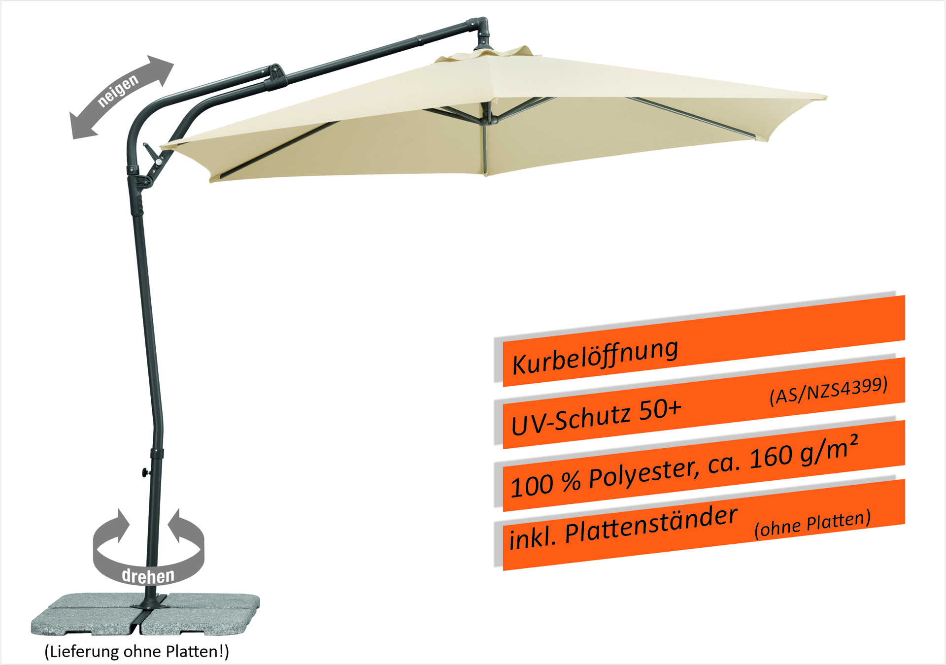 Ampelschirm Genua Ø 300/6cm, sechseckig bei leitermann.de günstig kaufen Ampelschirm Genua Ø 300/6cm, sechseckig