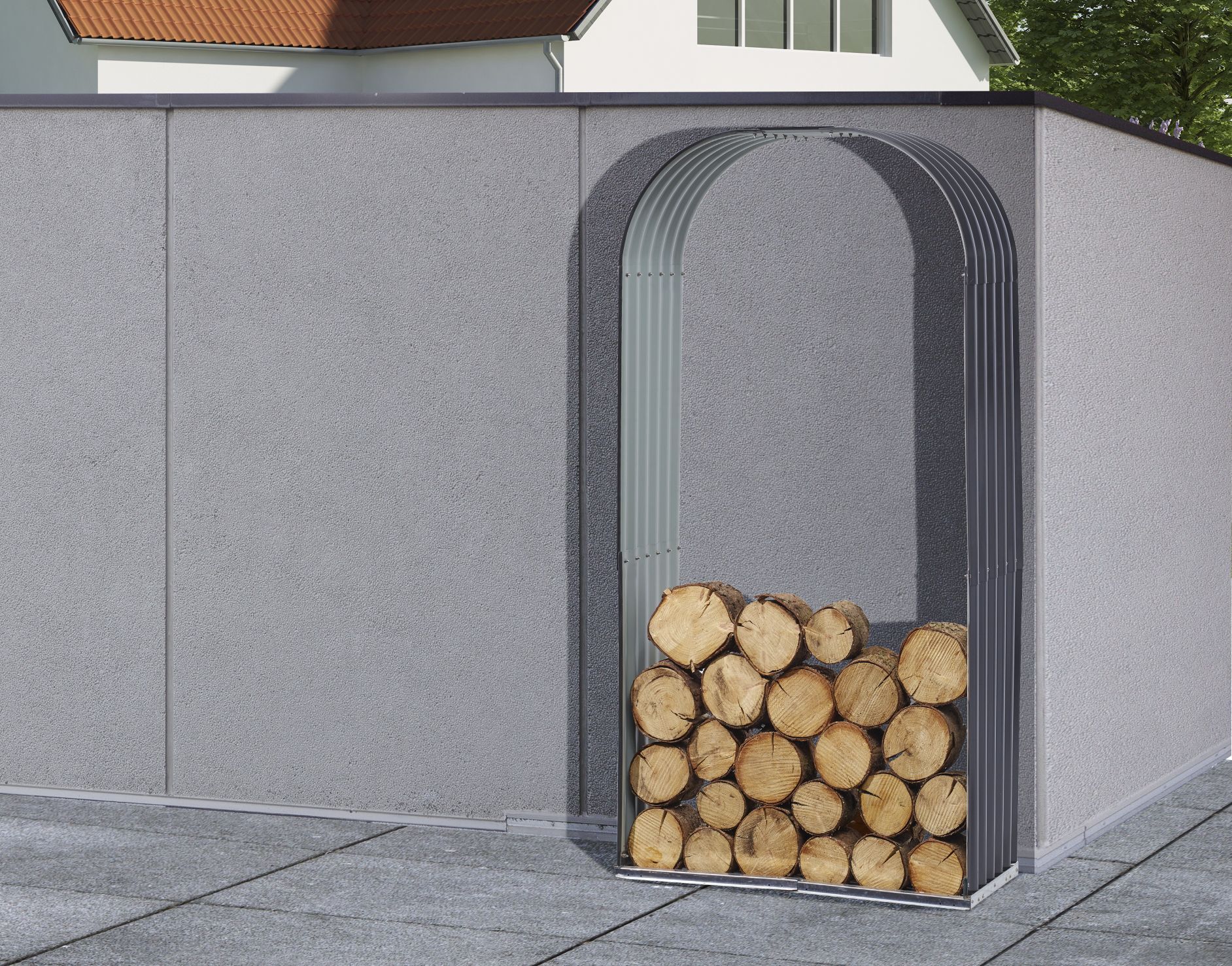 Holzunterstand mit Rundbogen