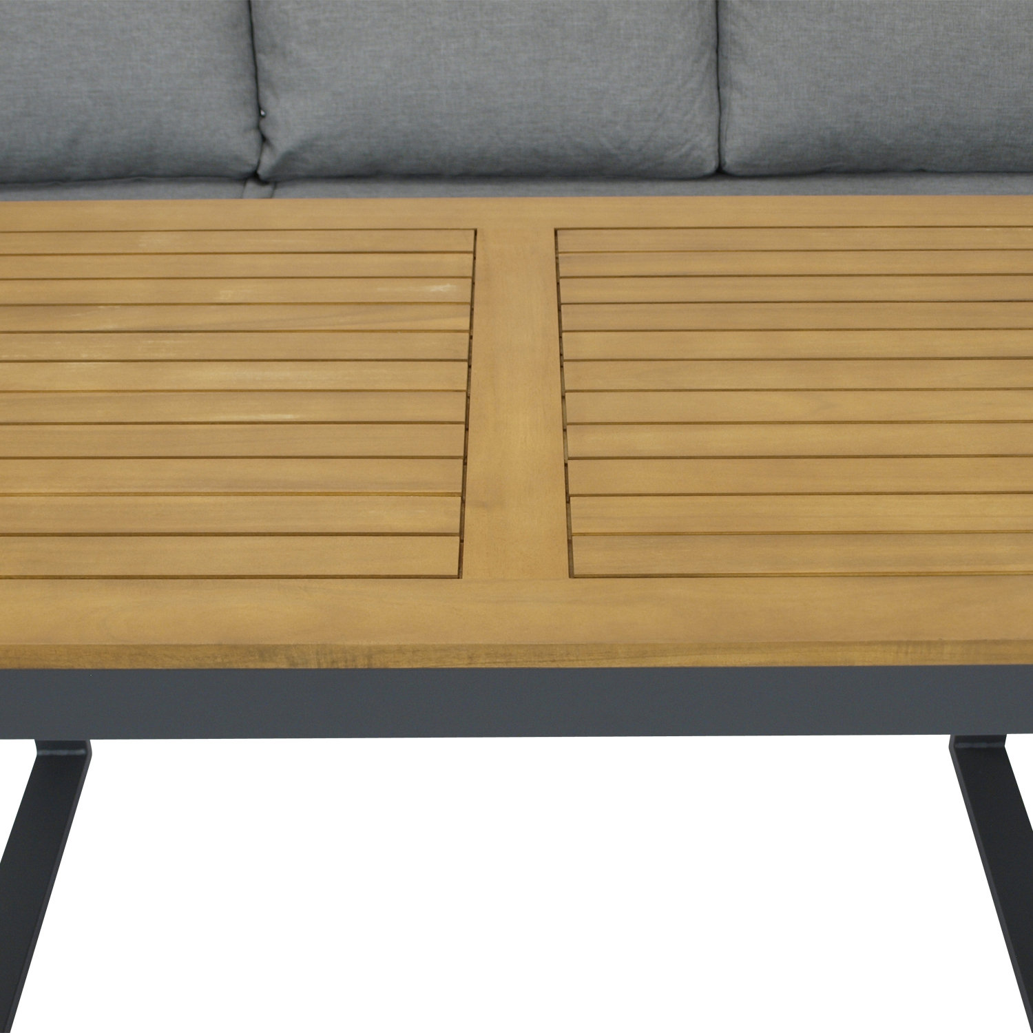 Eck-Diningset Aluminium anthrazit + Akazie, Polster grau, Tisch 140x70cm, mit Liegefunktion