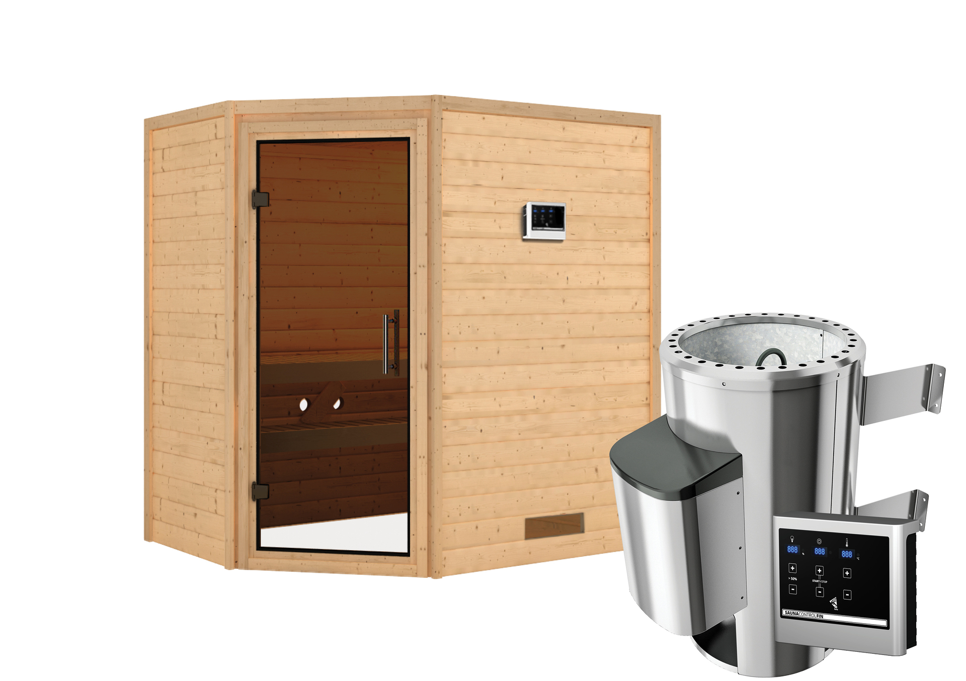 Sauna Baldohn 196x144x198cm mit Zubehör-Set, Eckeinstieg