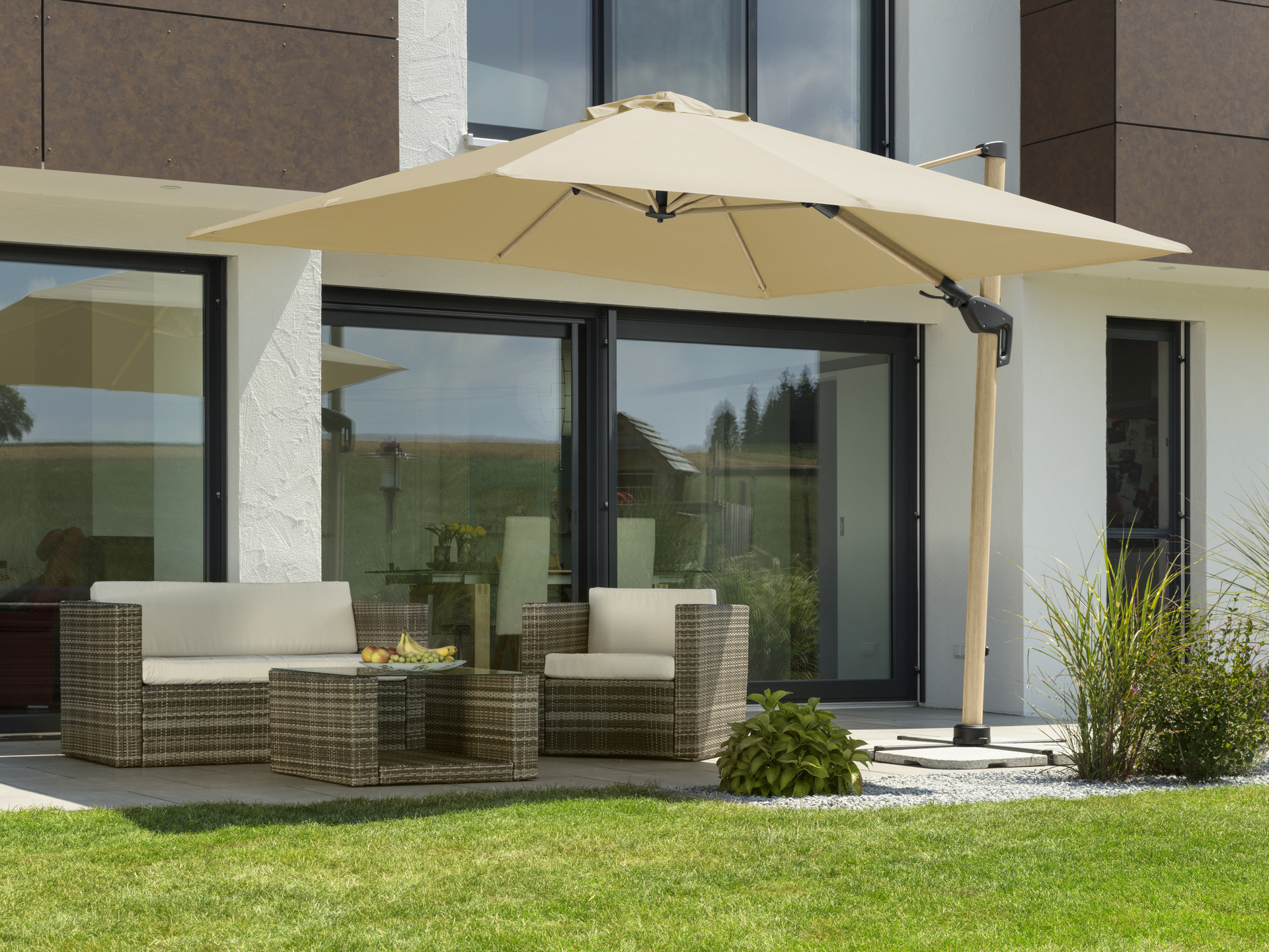 Ampelschirm Rhodos Twist Woody 300x300/8cm bei leitermann.de günstig kaufen Ampelschirm Rhodos Twist Woody 300x300/8cm