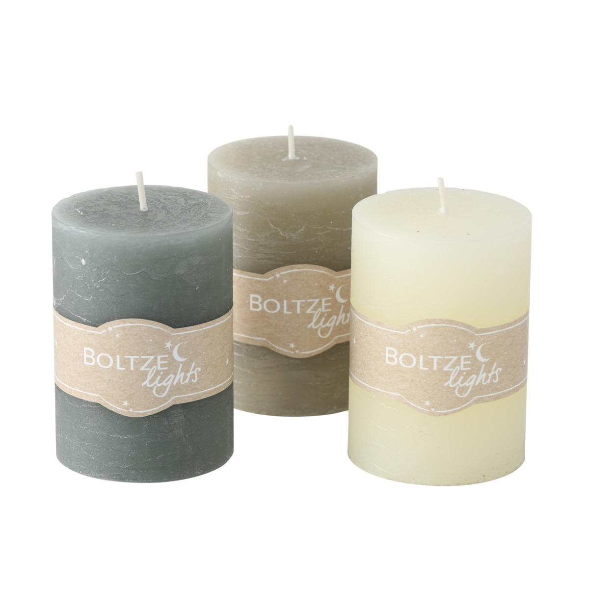 Stumpenkerze , Dekor 3-fach sortiert bei leitermann.de günstig kaufen Stumpenkerze , Dekor 3-fach sortiert