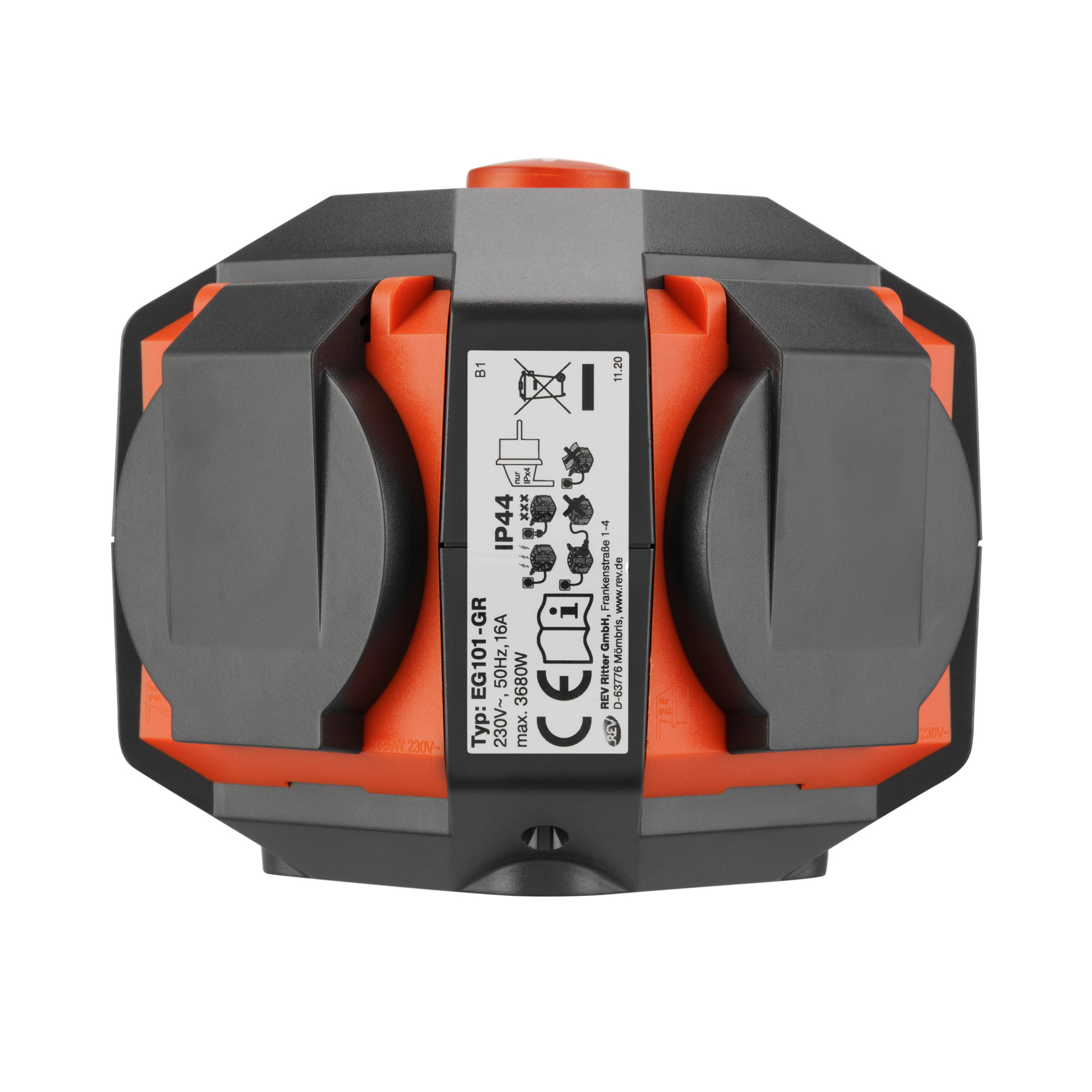 Außen-Steckdose PowerGlobe 4-fach mit Schalter grau/orange