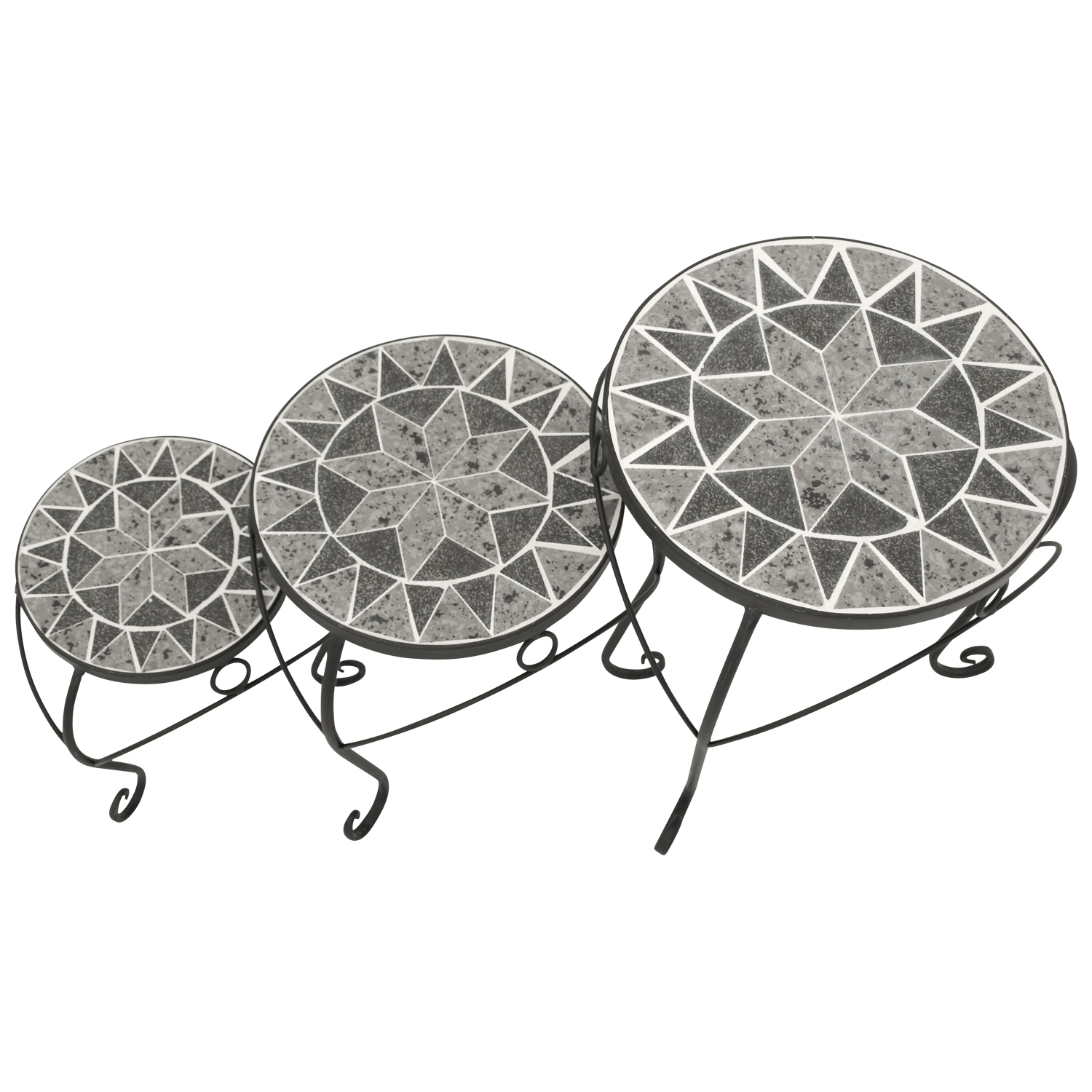 Beistelltische 3-er Set, Stahl/Mosaik grau bei leitermann.de günstig kaufen Beistelltische 3-er Set, Stahl/Mosaik grau