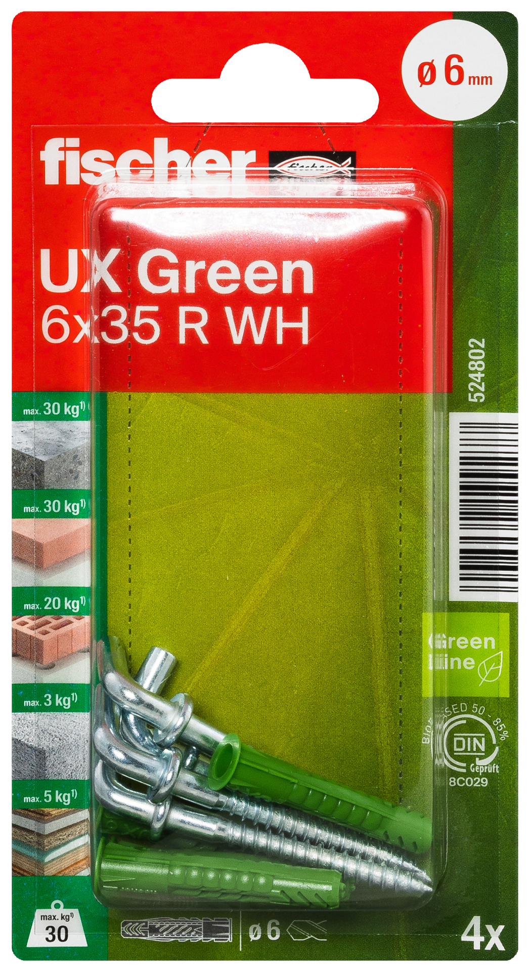 Universaldübel UX Green R WH K, 4 Stück