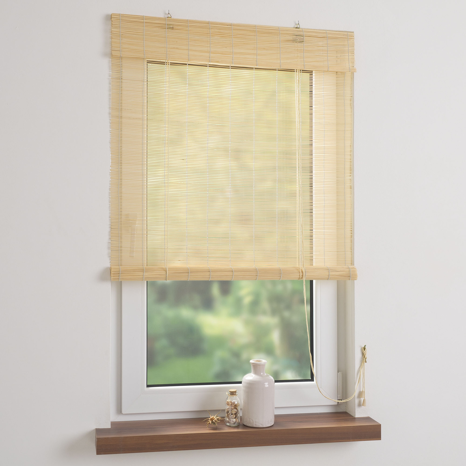 Bambus-Rollo mit Seitenzug Bambusrollo für Fenster und Tür - Größe:  60x160cm | Farbe: natur - Leitermann | LEITERMANN