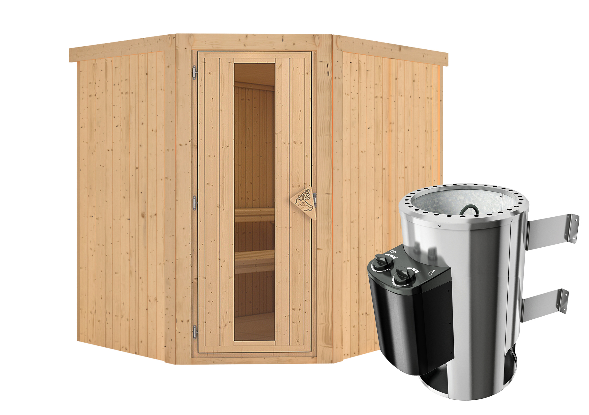 Sauna Talsen mit Zubehör-Set, 196x170x198 cm, Eckeinstieg