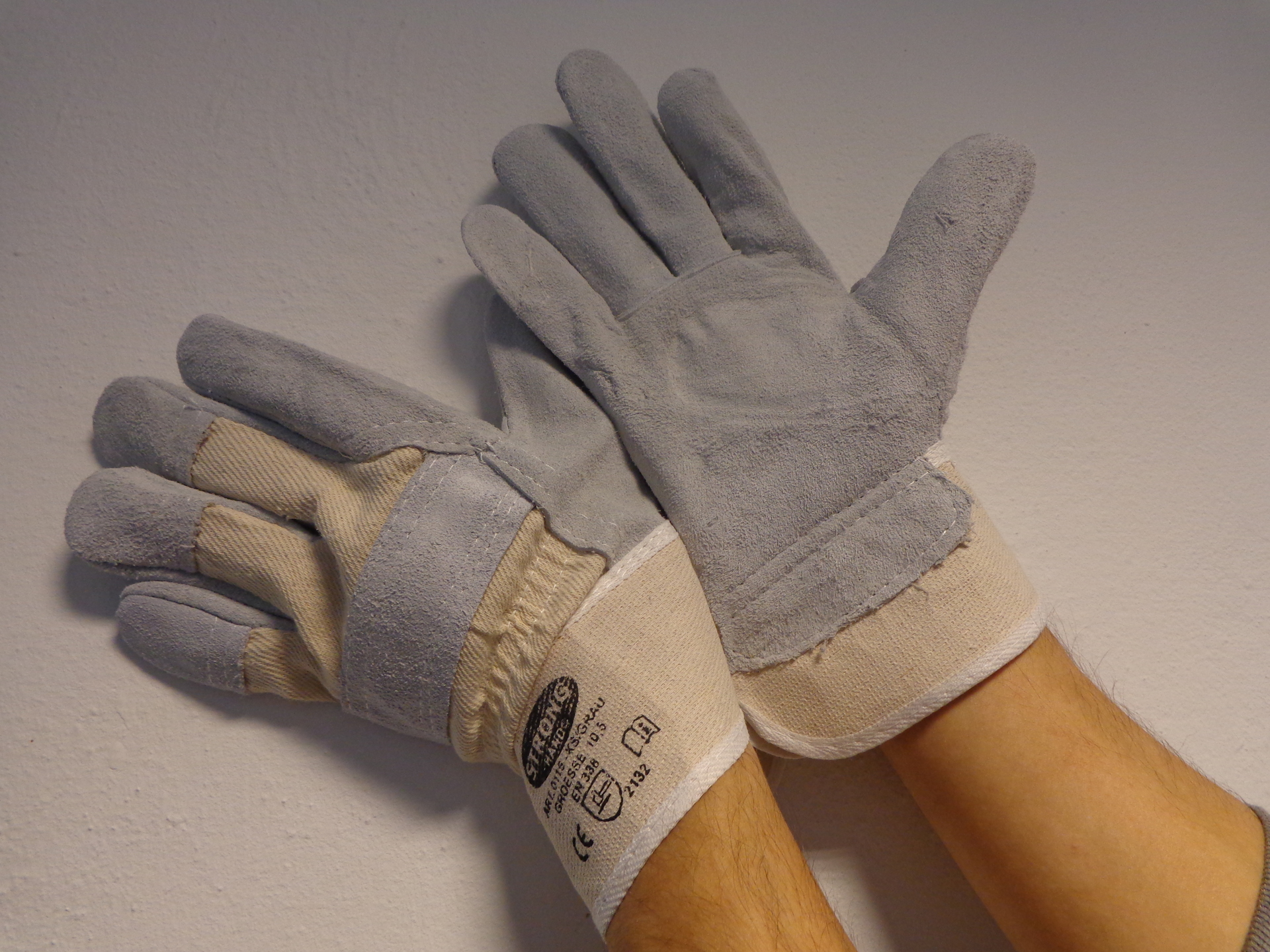 Handschuh Rind-Kernspaltleder grau-weiß