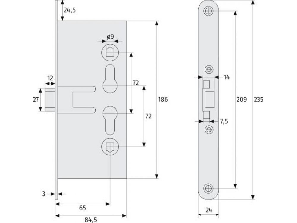 ABUS Einsteckschloss EFS65 für DIN rechts und DIN links